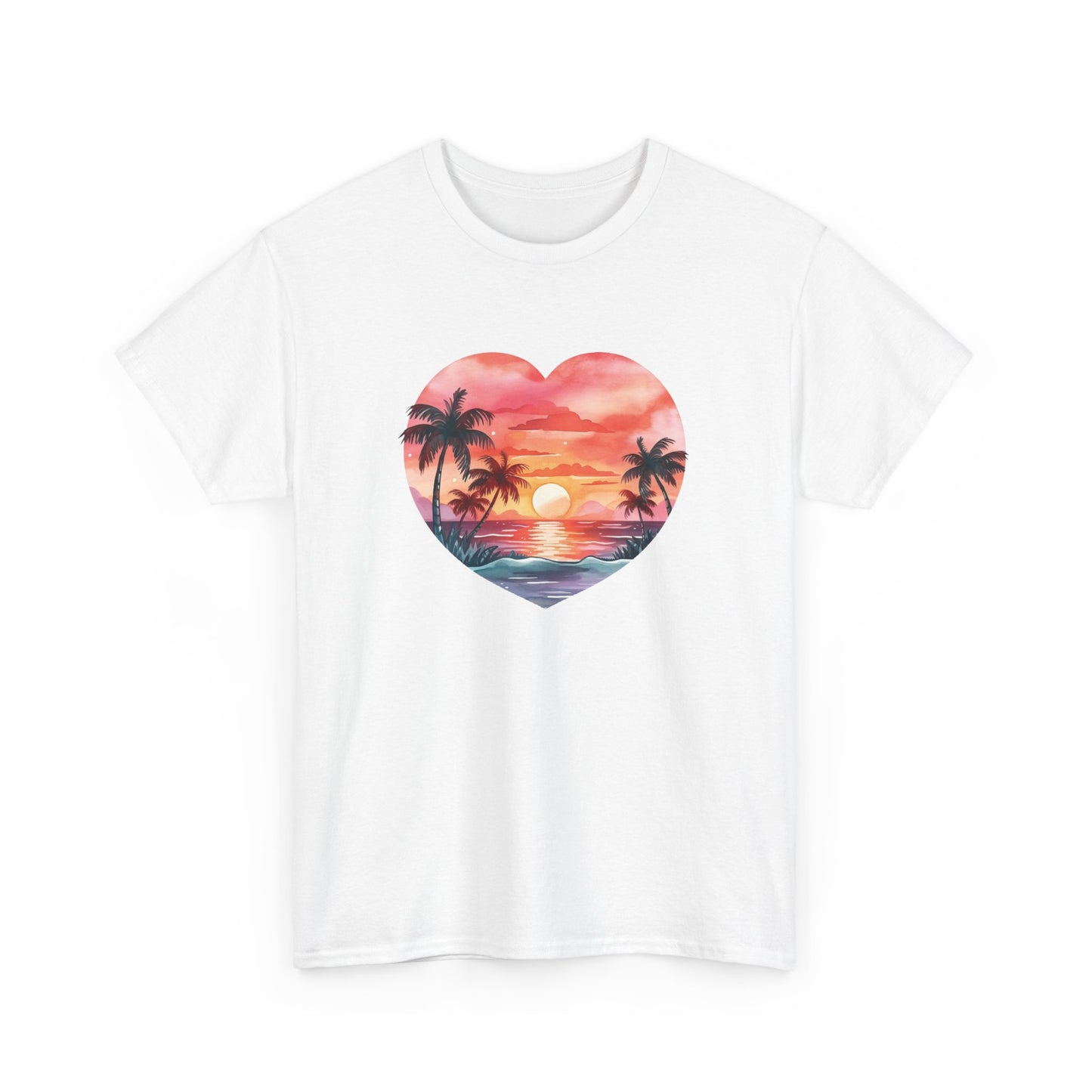 Retro Sunset Beach Heart Short Sleeve Tee
