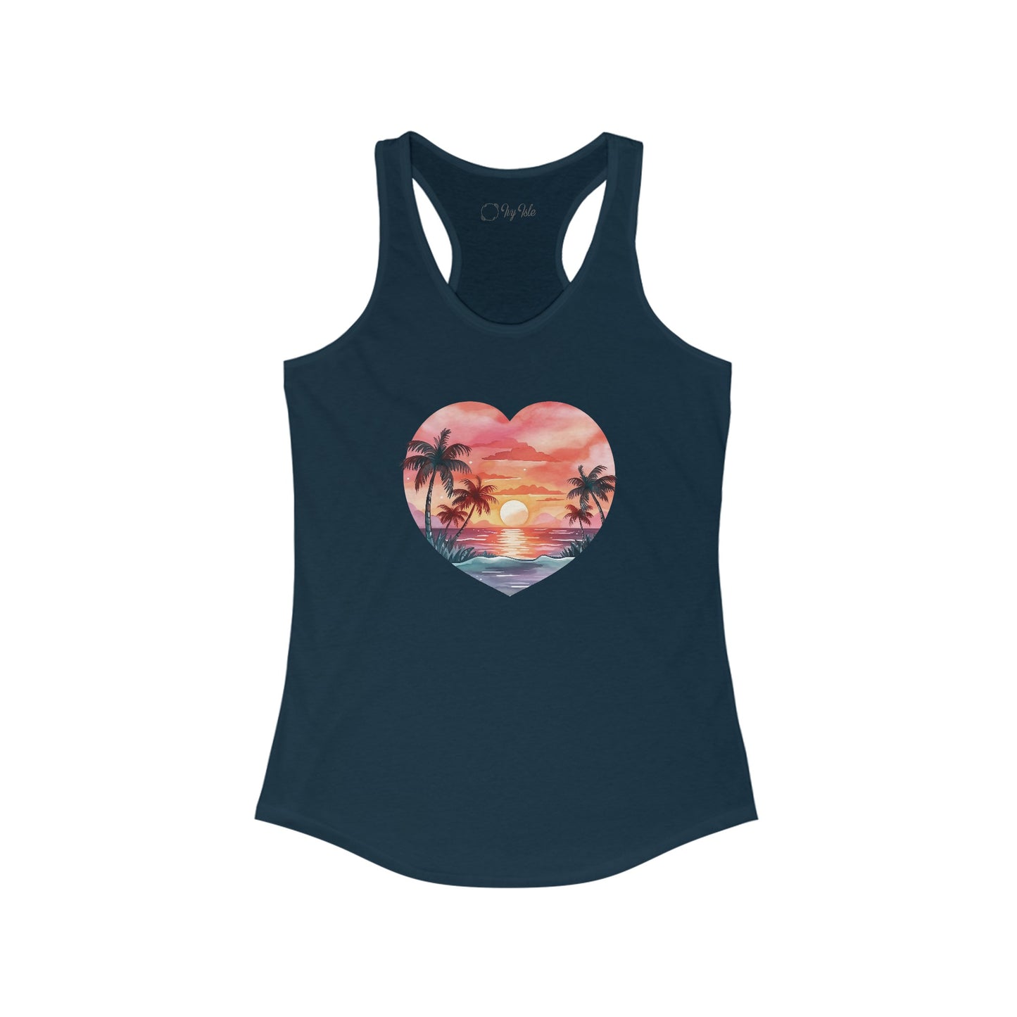 Retro Beach Sunset Heart Racerback Tank