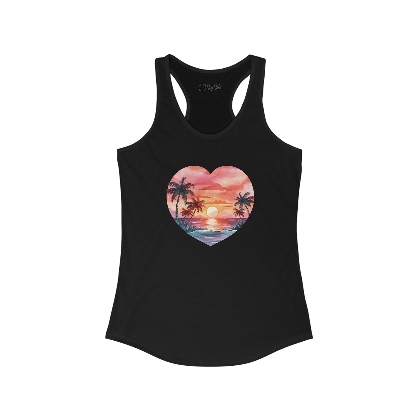 Retro Beach Sunset Heart Racerback Tank