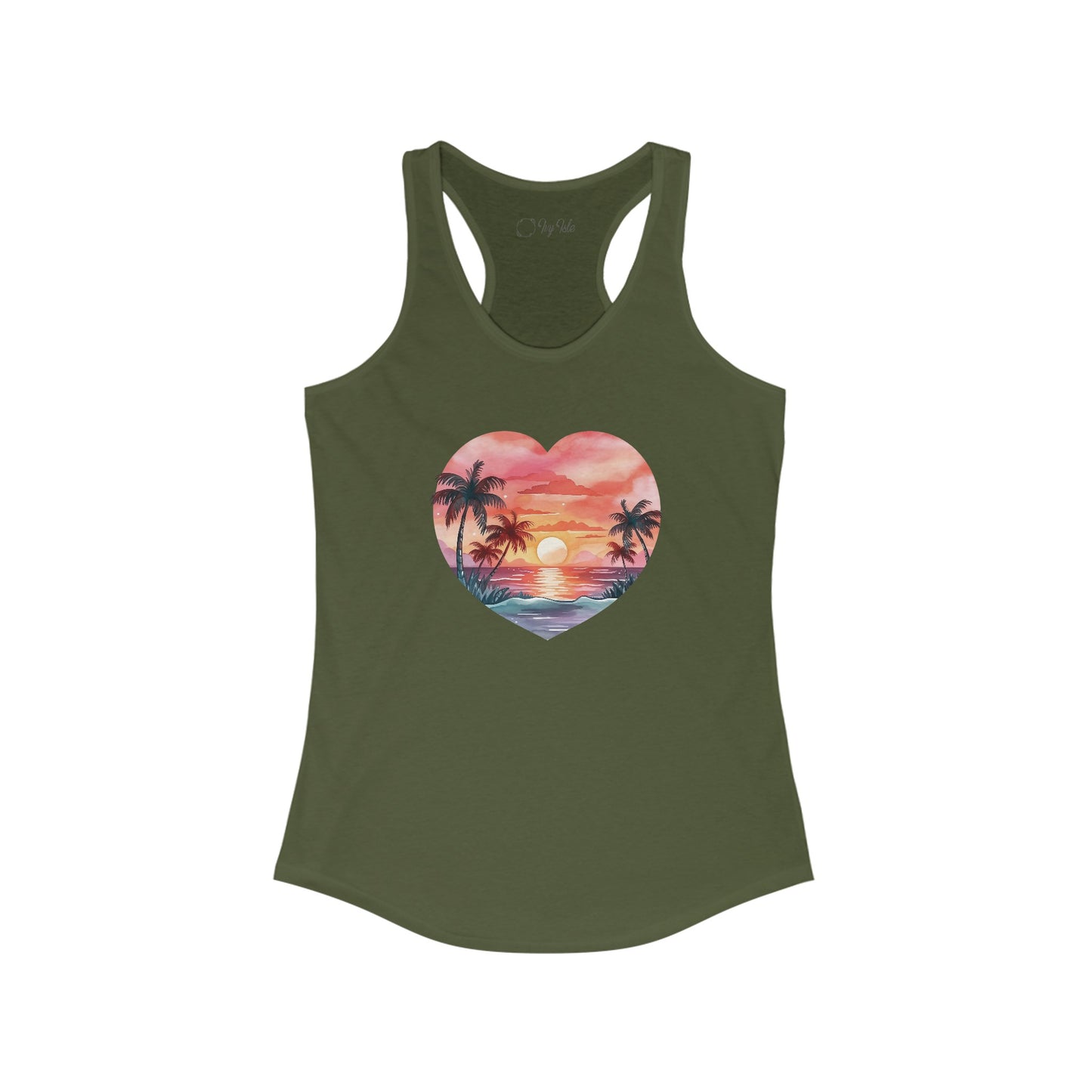 Retro Beach Sunset Heart Racerback Tank