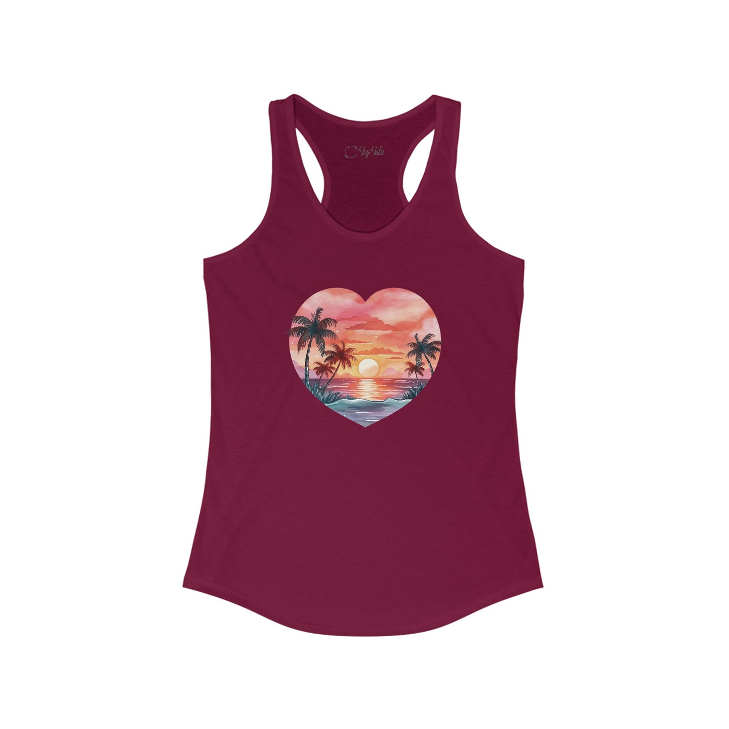 Retro Beach Sunset Heart Racerback Tank