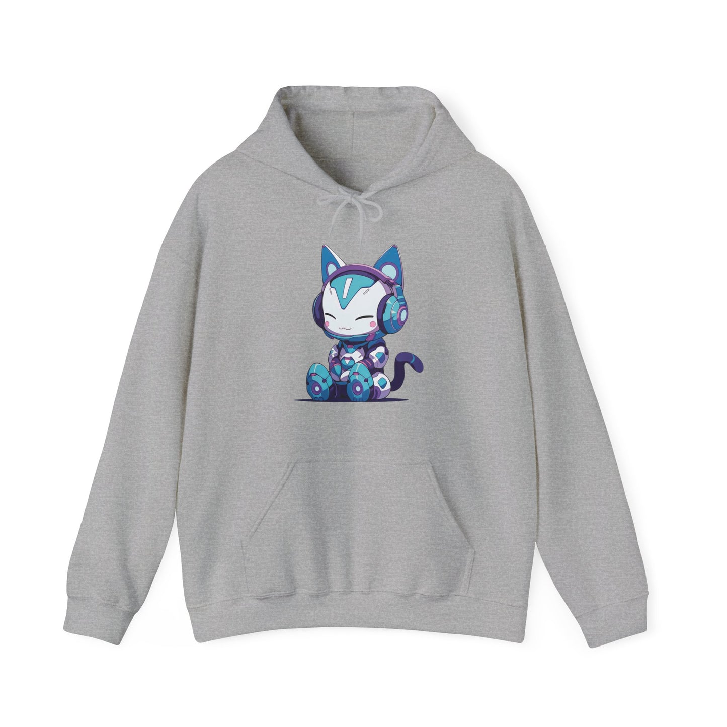 Futuristic Cat with Headphones Hooded Sweatshirt
