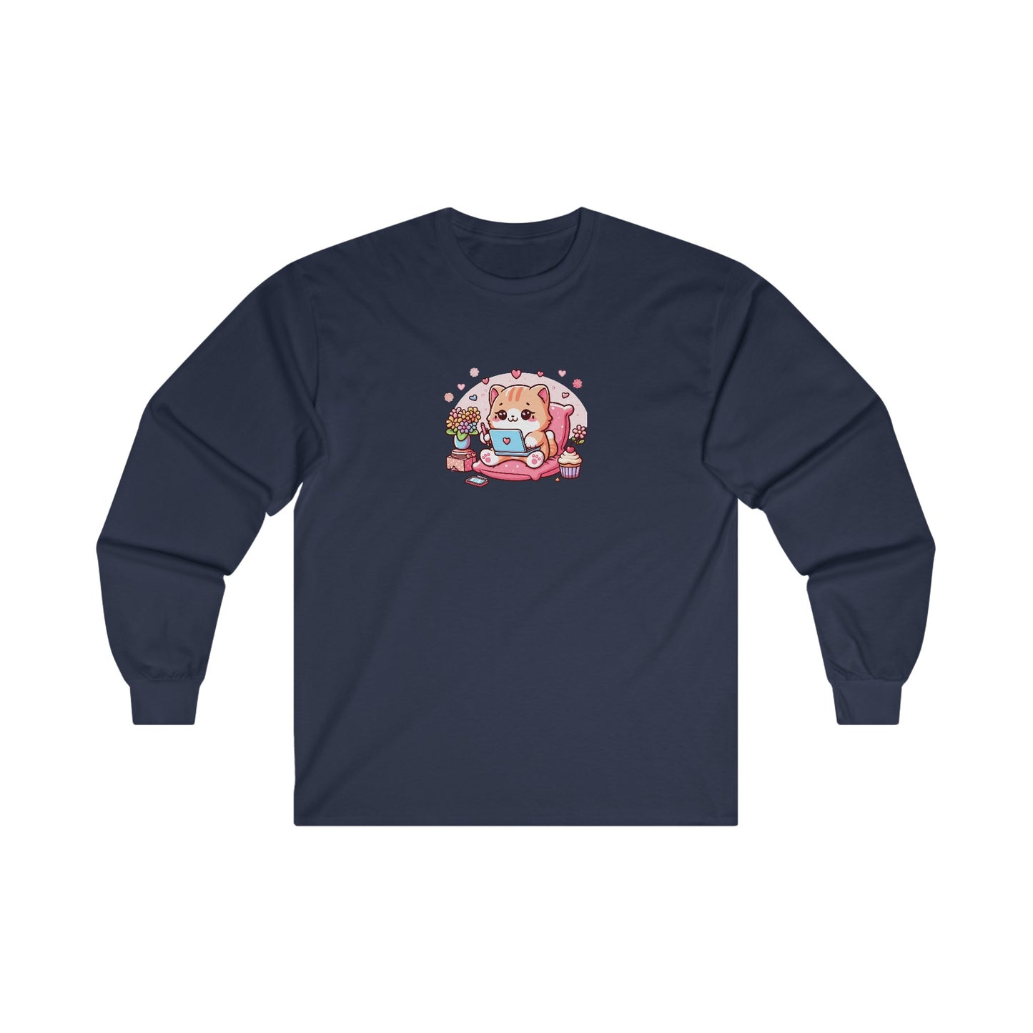 Cat with Laptop Long Sleeve Tee