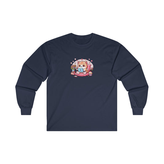 Cat with Laptop Long Sleeve Tee