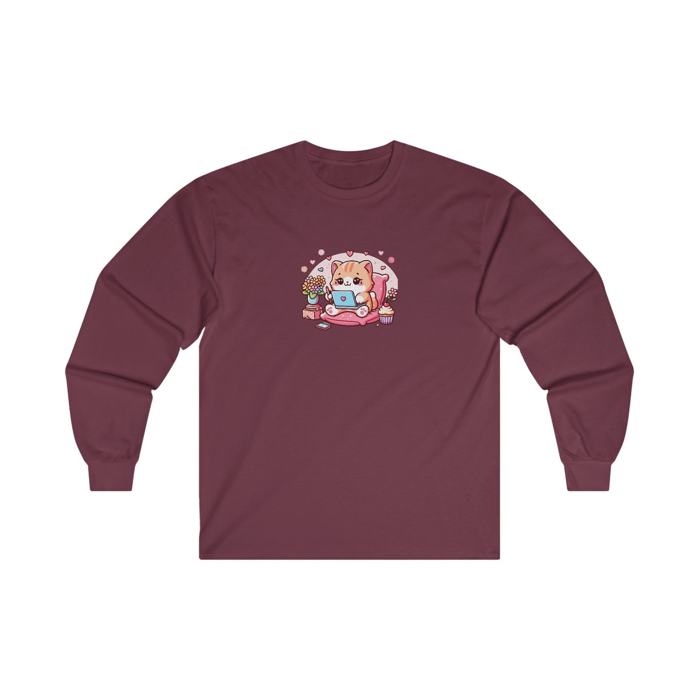 Cat with Laptop Long Sleeve Tee