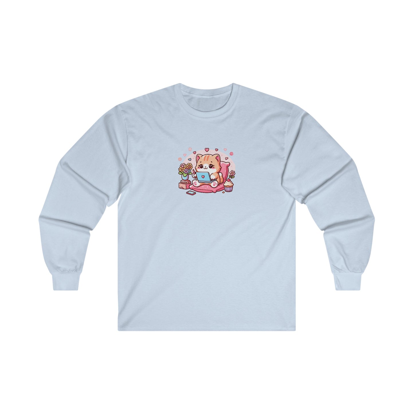 Cat with Laptop Long Sleeve Tee