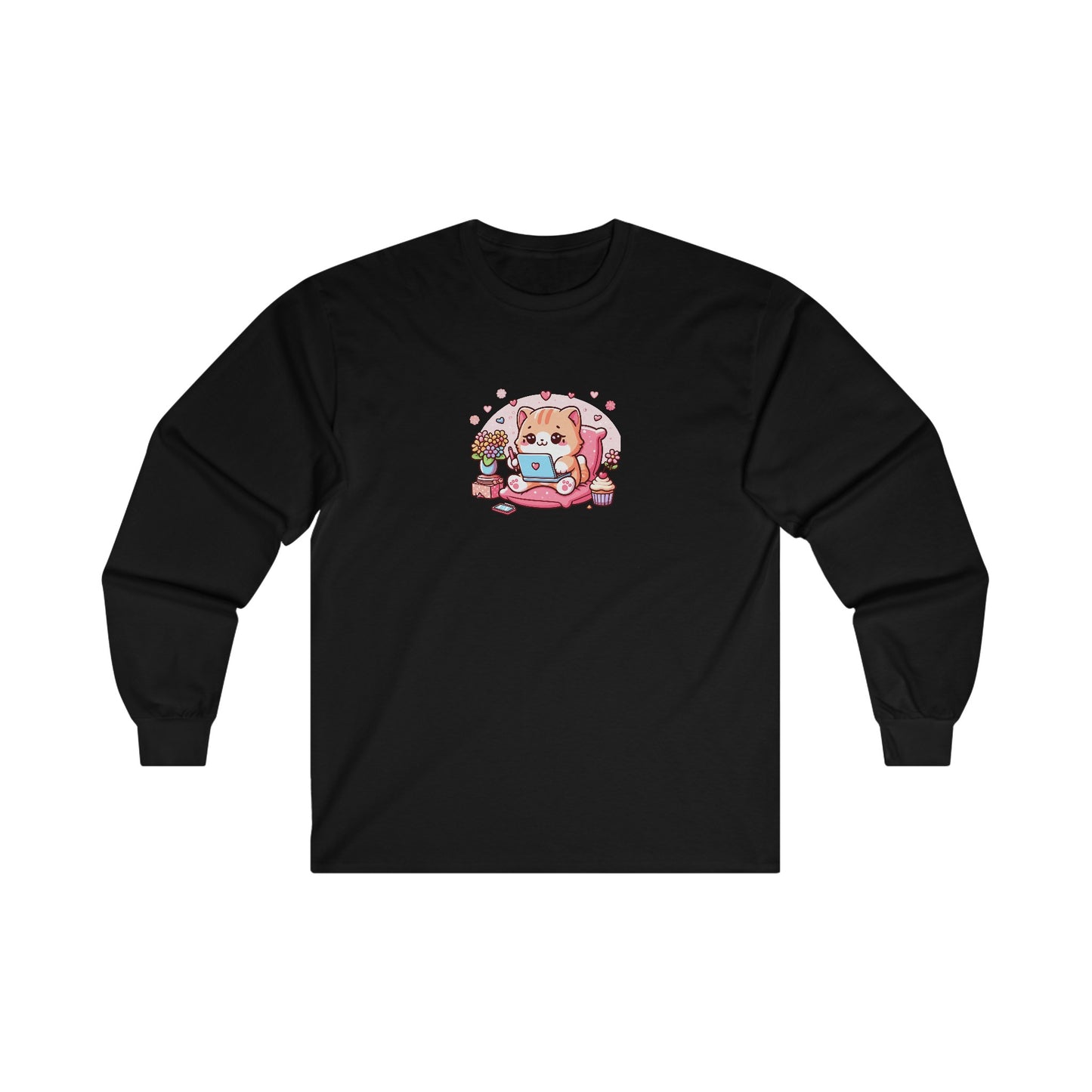 Cat with Laptop Long Sleeve Tee