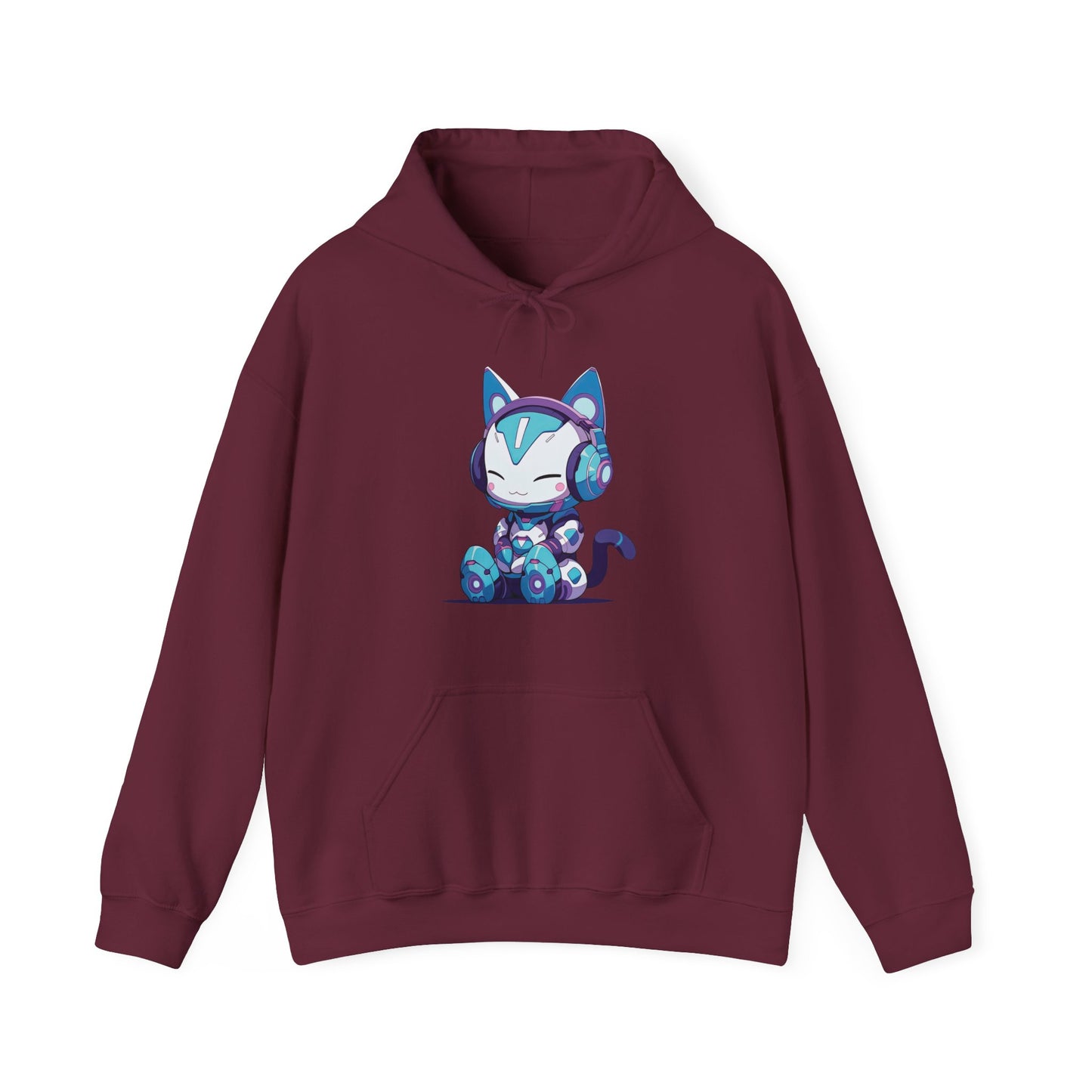 Futuristic Cat with Headphones Hooded Sweatshirt