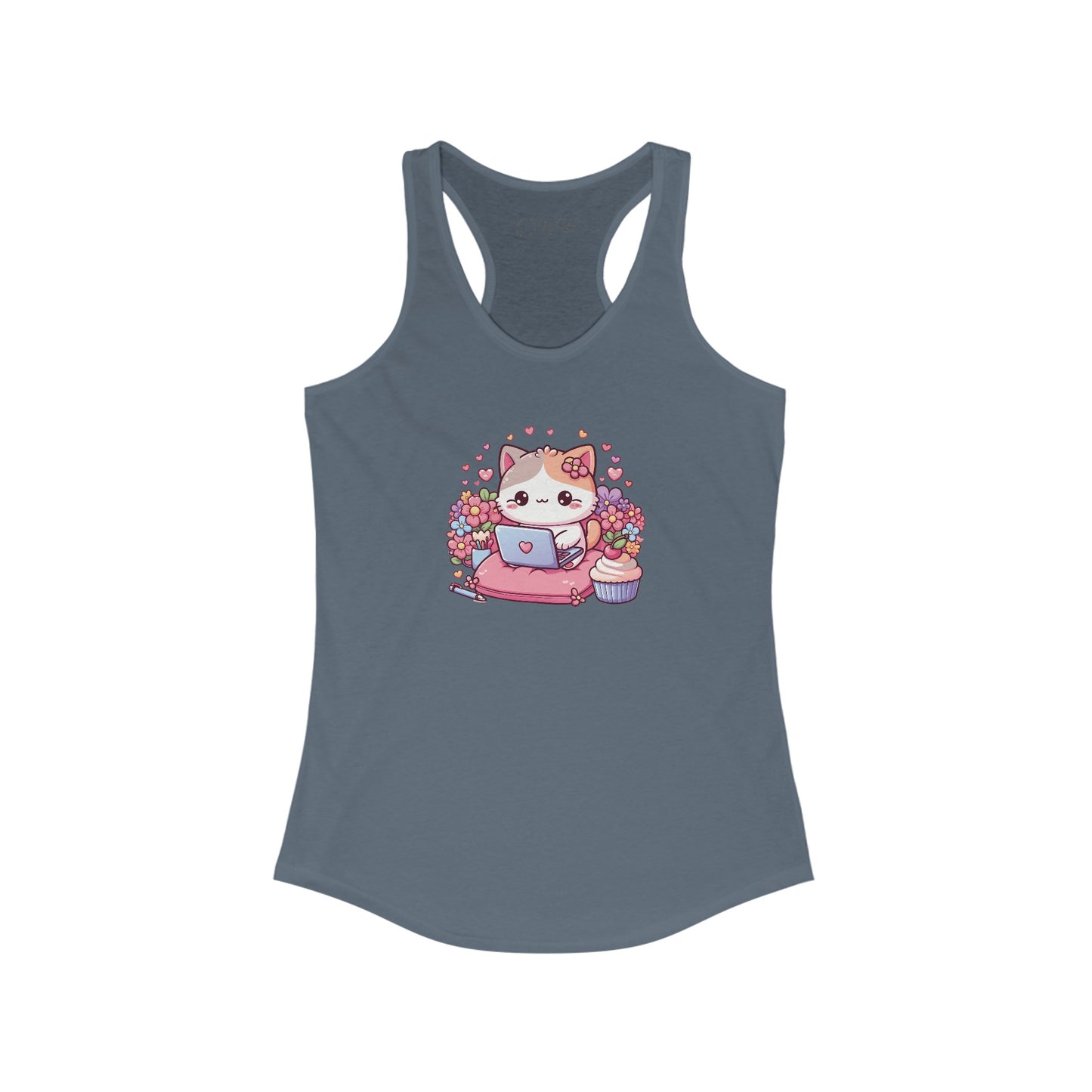 Cat with Cupcake and Laptop Racerback Tank