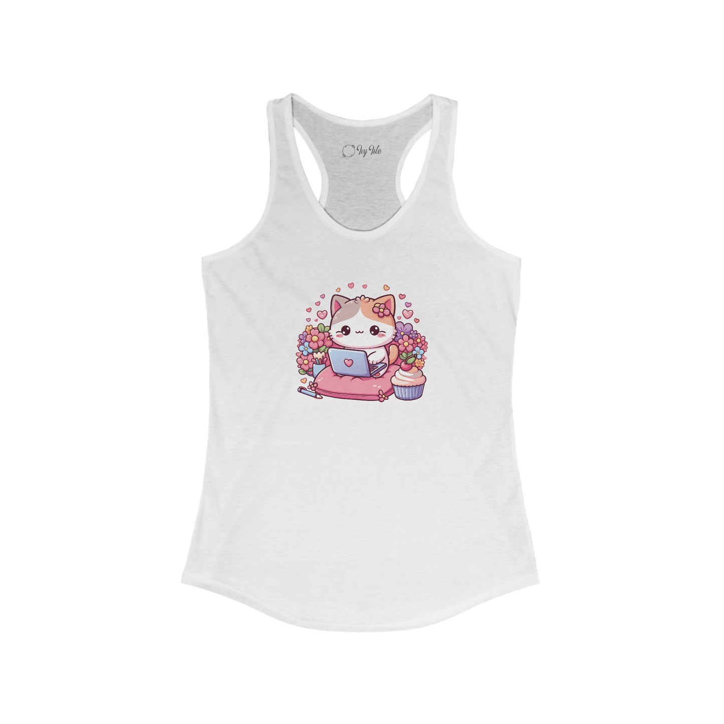 Cat with Cupcake and Laptop Racerback Tank