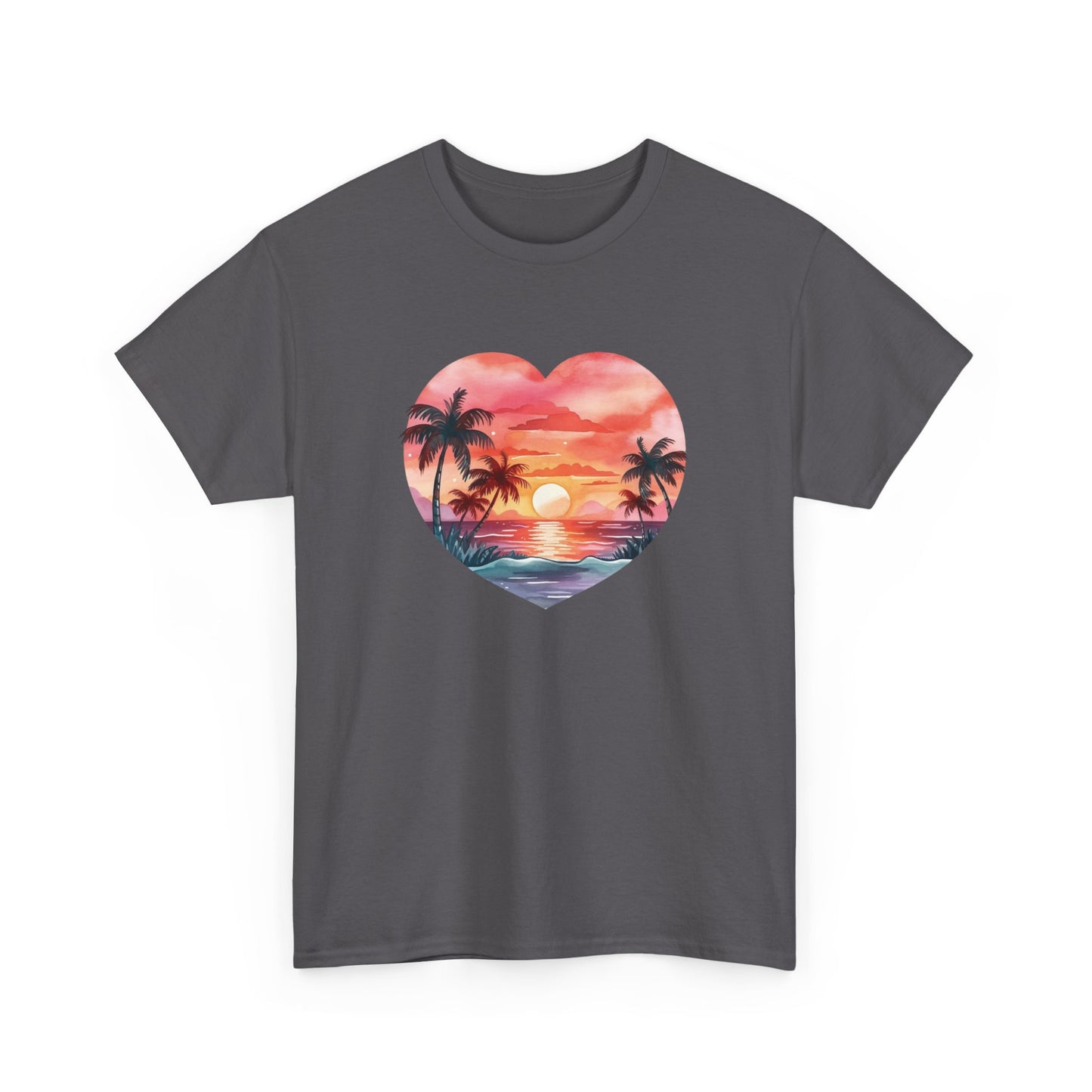 Retro Sunset Beach Heart Short Sleeve Tee
