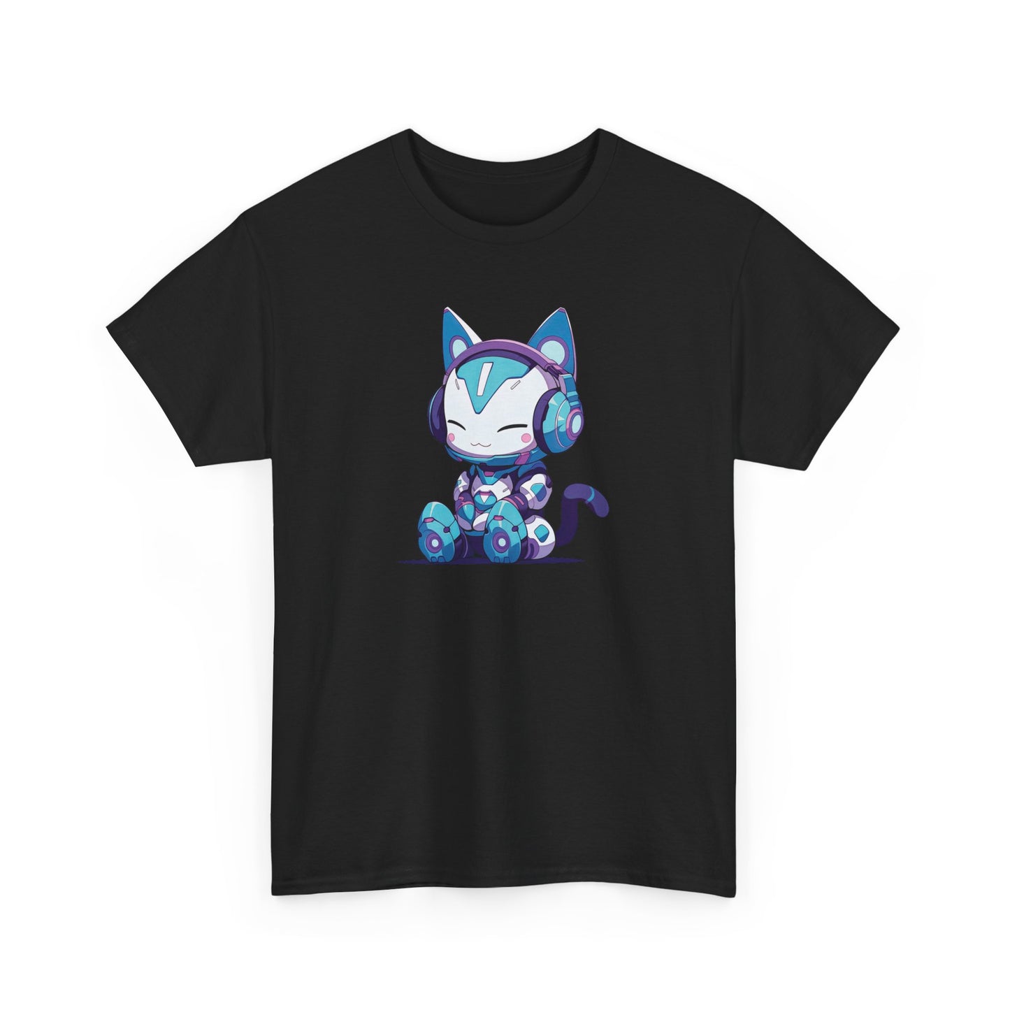 Futuristic Cat with Headphones Short Sleeve Tee