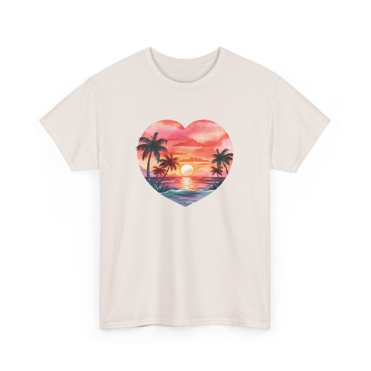 Retro Sunset Beach Heart Short Sleeve Tee