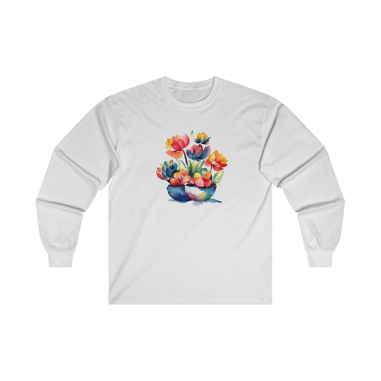 Watercolor Succulent Flowers Long Sleeve Tee