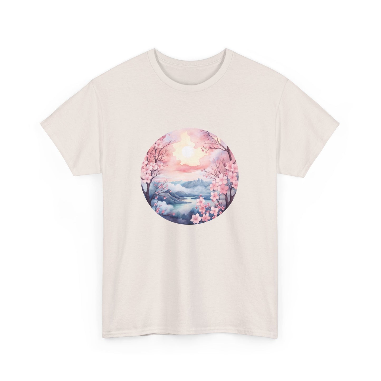 Watercolor Cherry Blossom Landscape Short Sleeve Tee