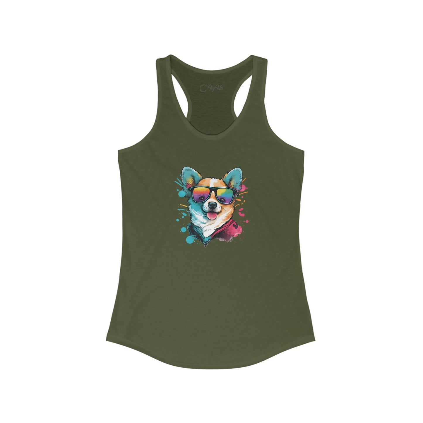 Dog with Sunglasses Racerback Tank 005