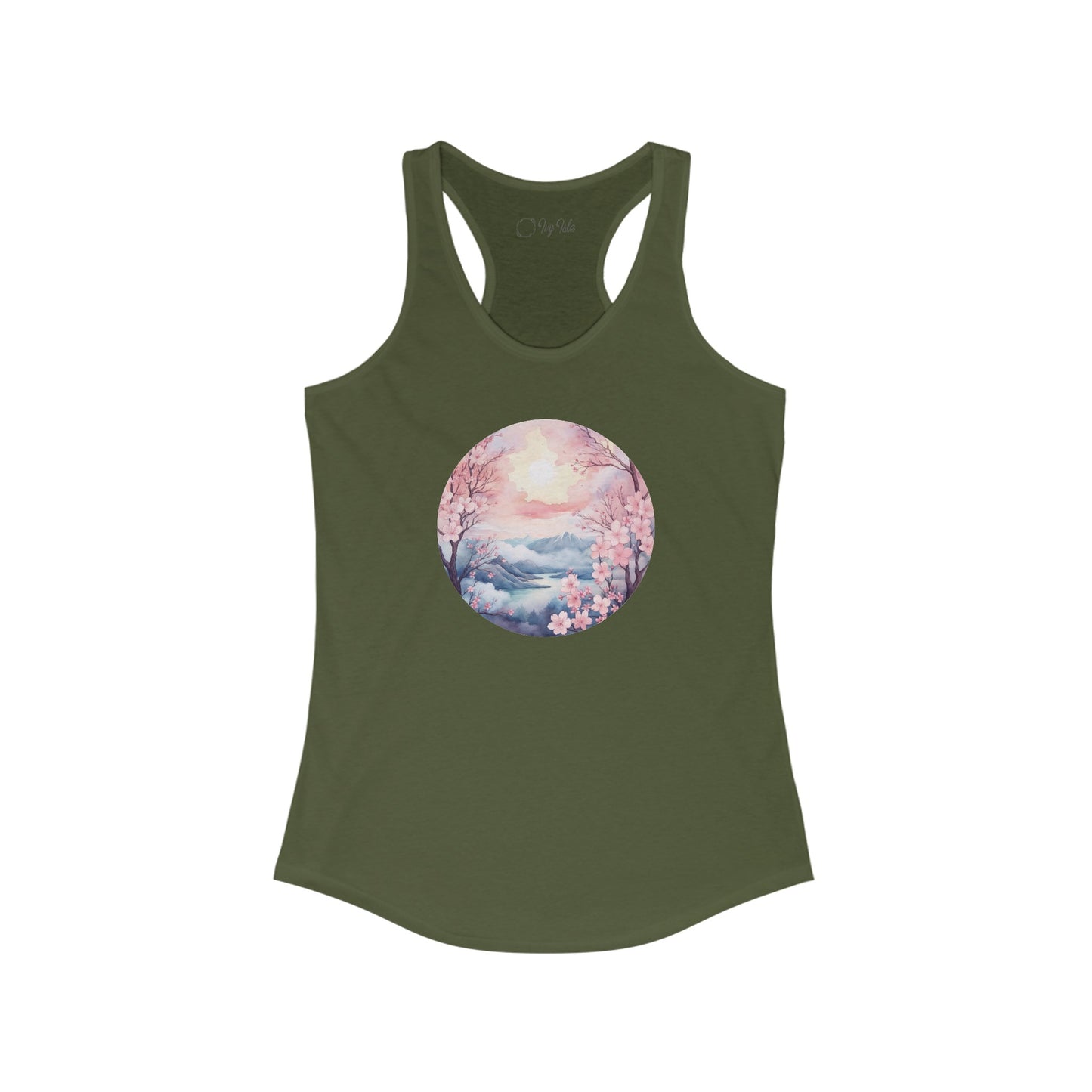 Watercolor Cherry Blossom Landscape Racerback Tank
