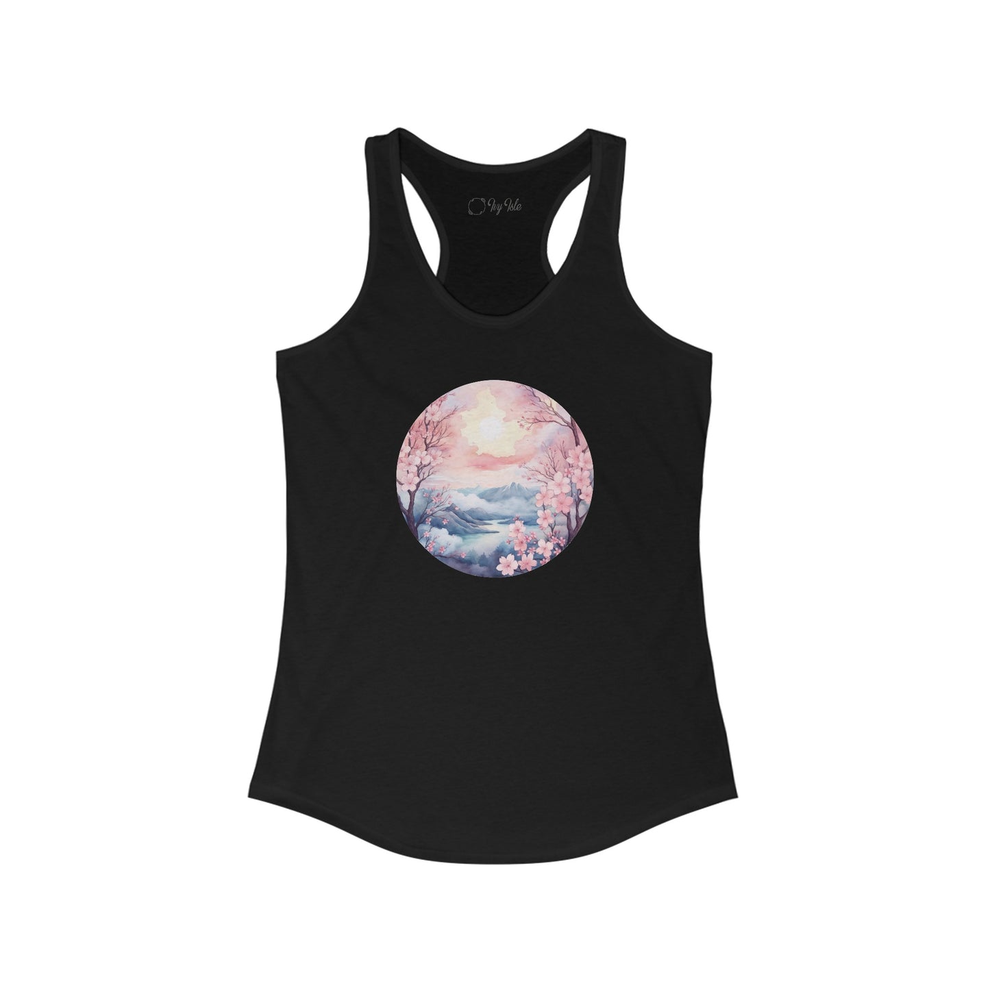 Watercolor Cherry Blossom Landscape Racerback Tank