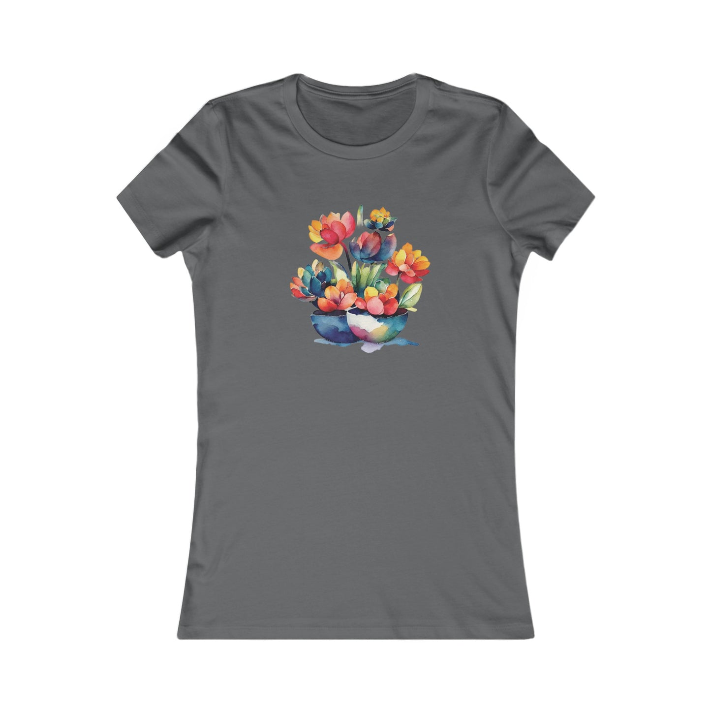 Watercolor Succulent Flowers Fitted Tee