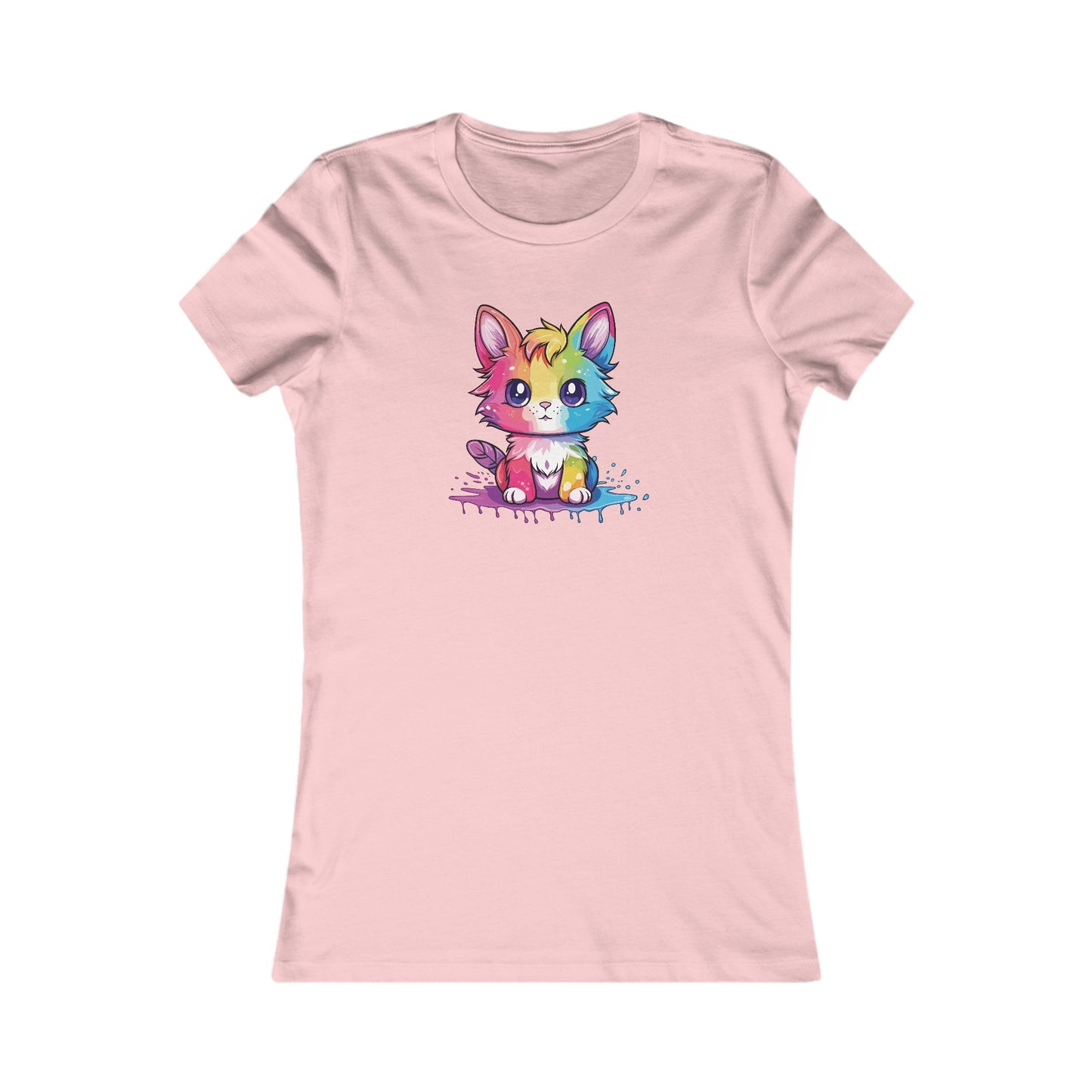 Rainbow Animated Cat Fitted Tee