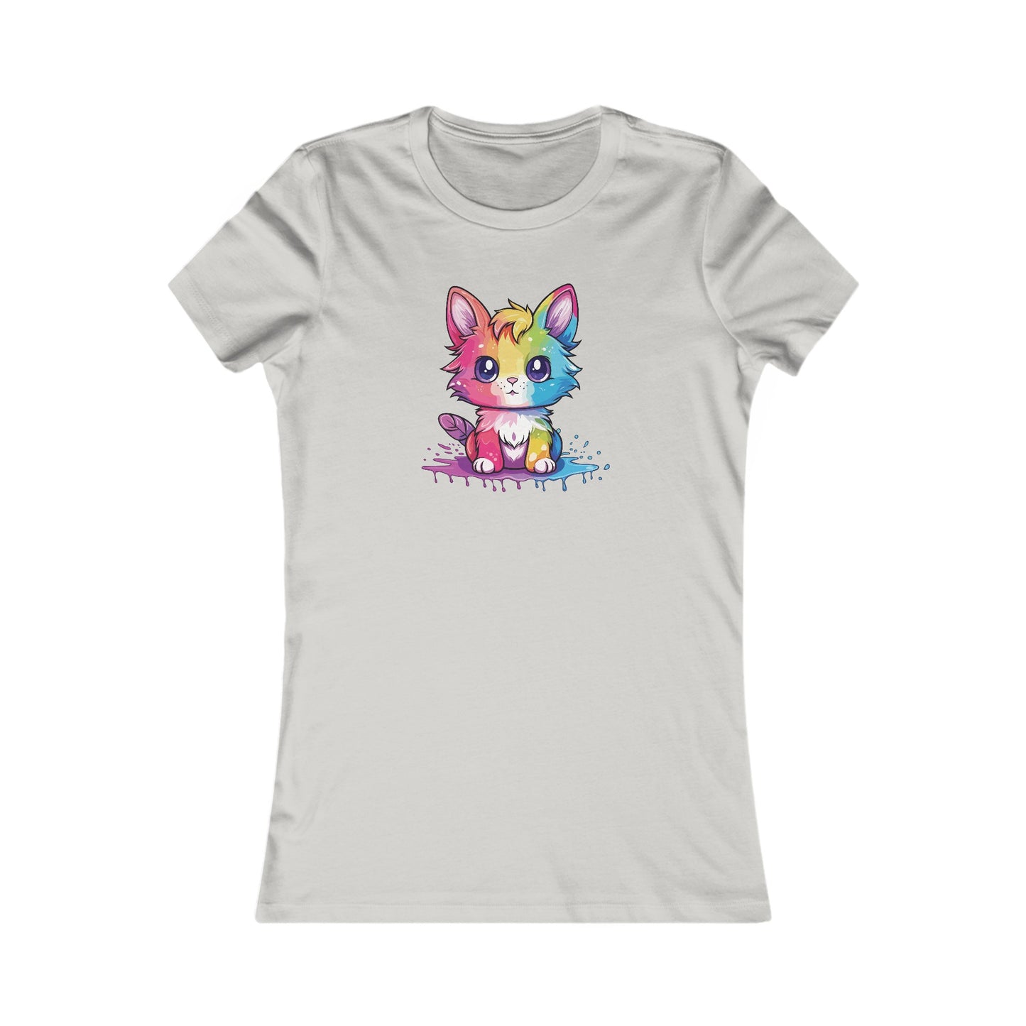 Rainbow Animated Cat Fitted Tee