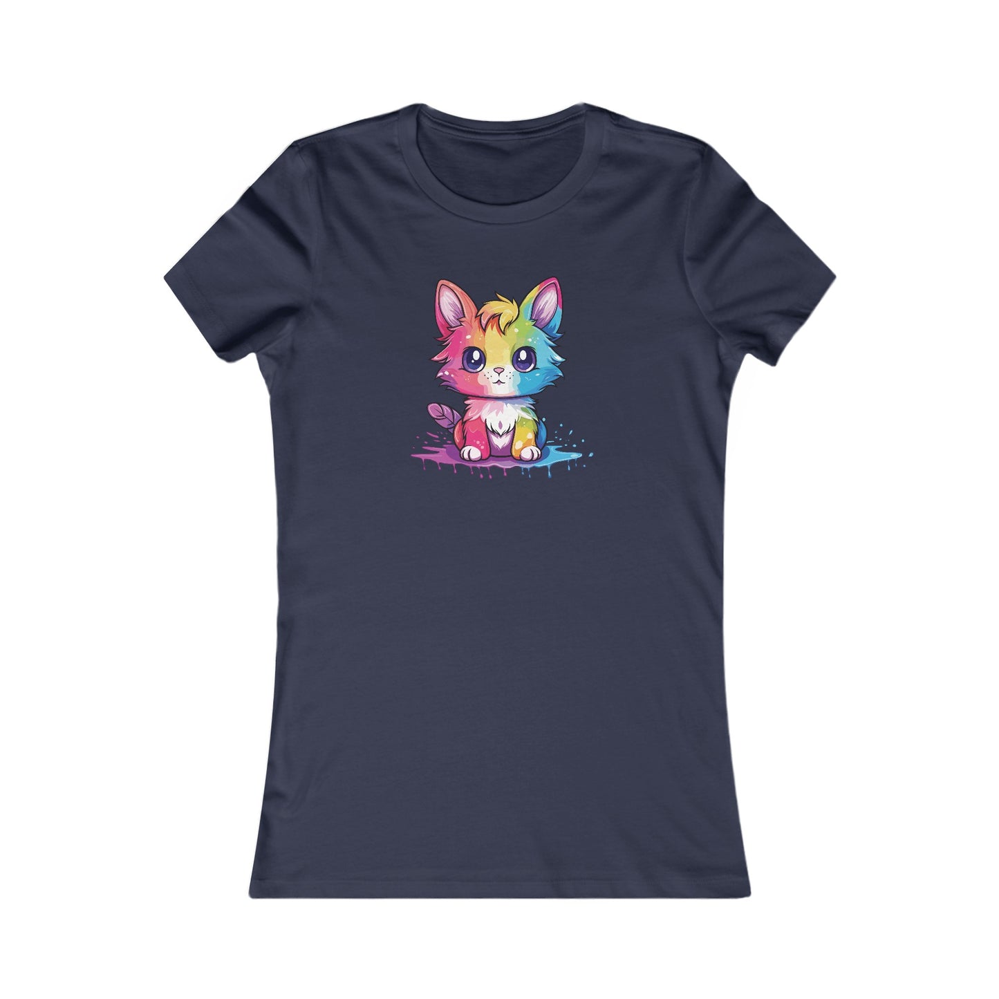 Rainbow Animated Cat Fitted Tee