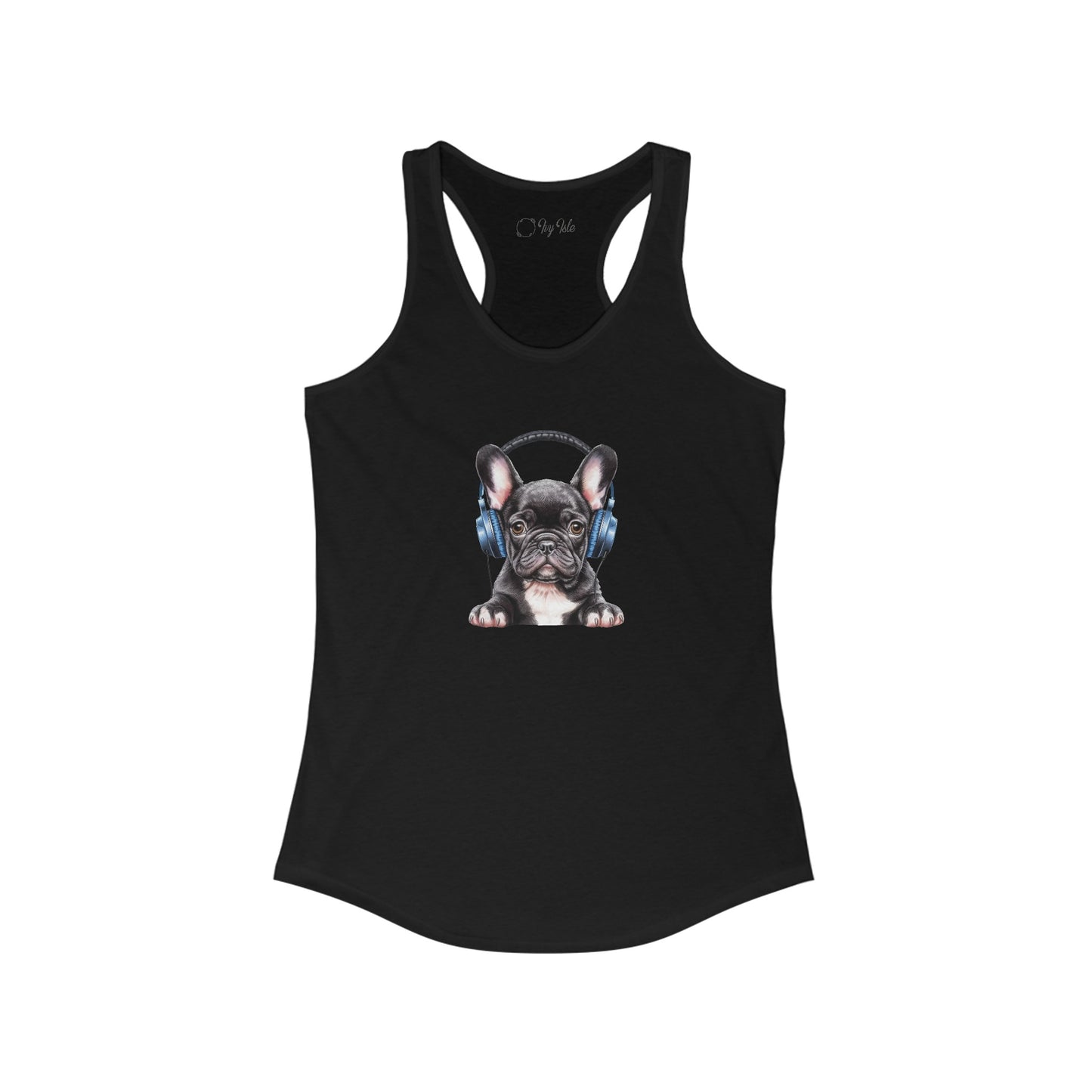 French Bulldog with Headphones Racerback Tank