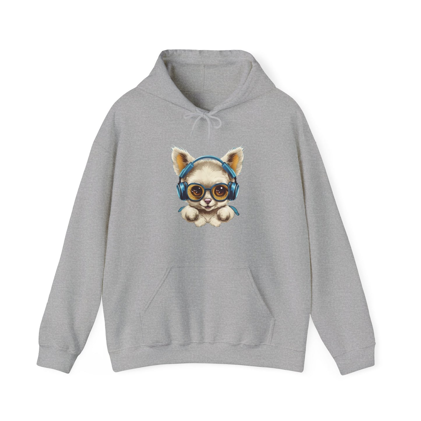 Puppy with Headphones Hooded Sweatshirt