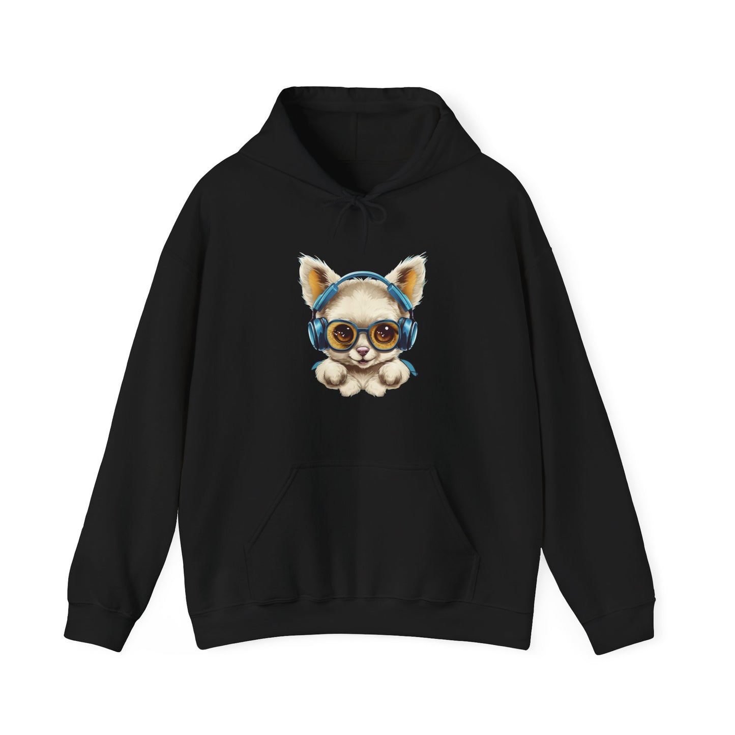 Puppy with Headphones Hooded Sweatshirt