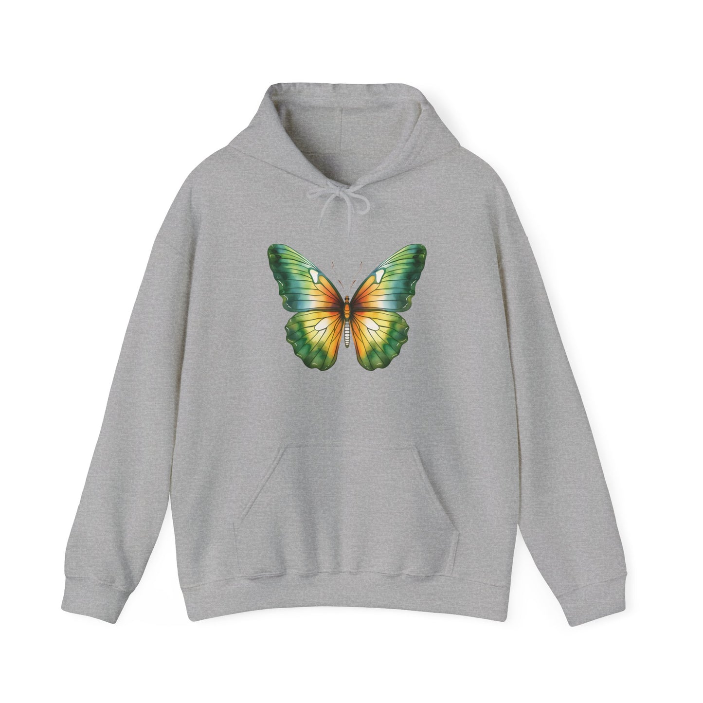 Green Watercolor Butterfly Hooded Sweatshirt