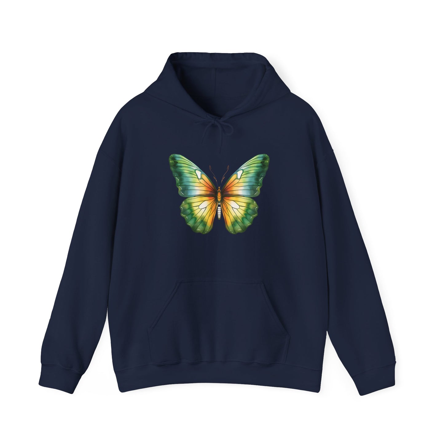 Green Watercolor Butterfly Hooded Sweatshirt