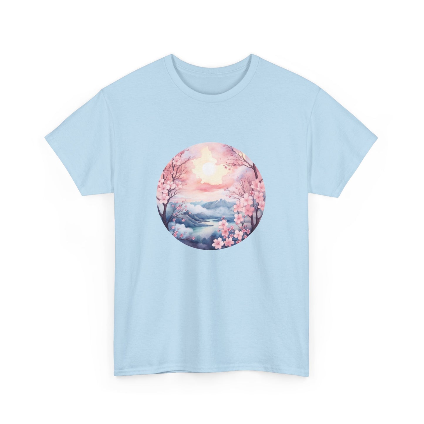 Watercolor Cherry Blossom Landscape Short Sleeve Tee