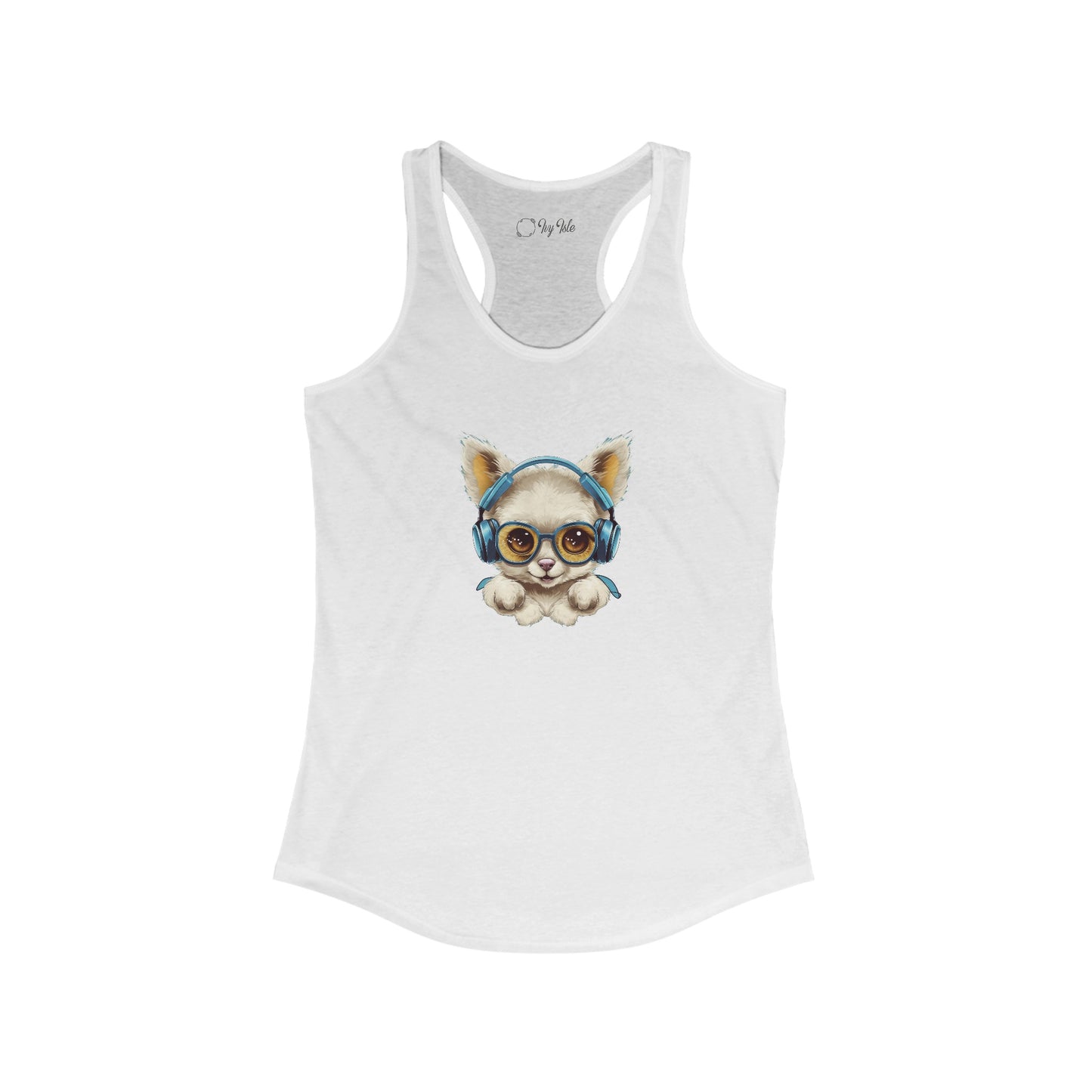 Puppy with Headphones Racerback Tank