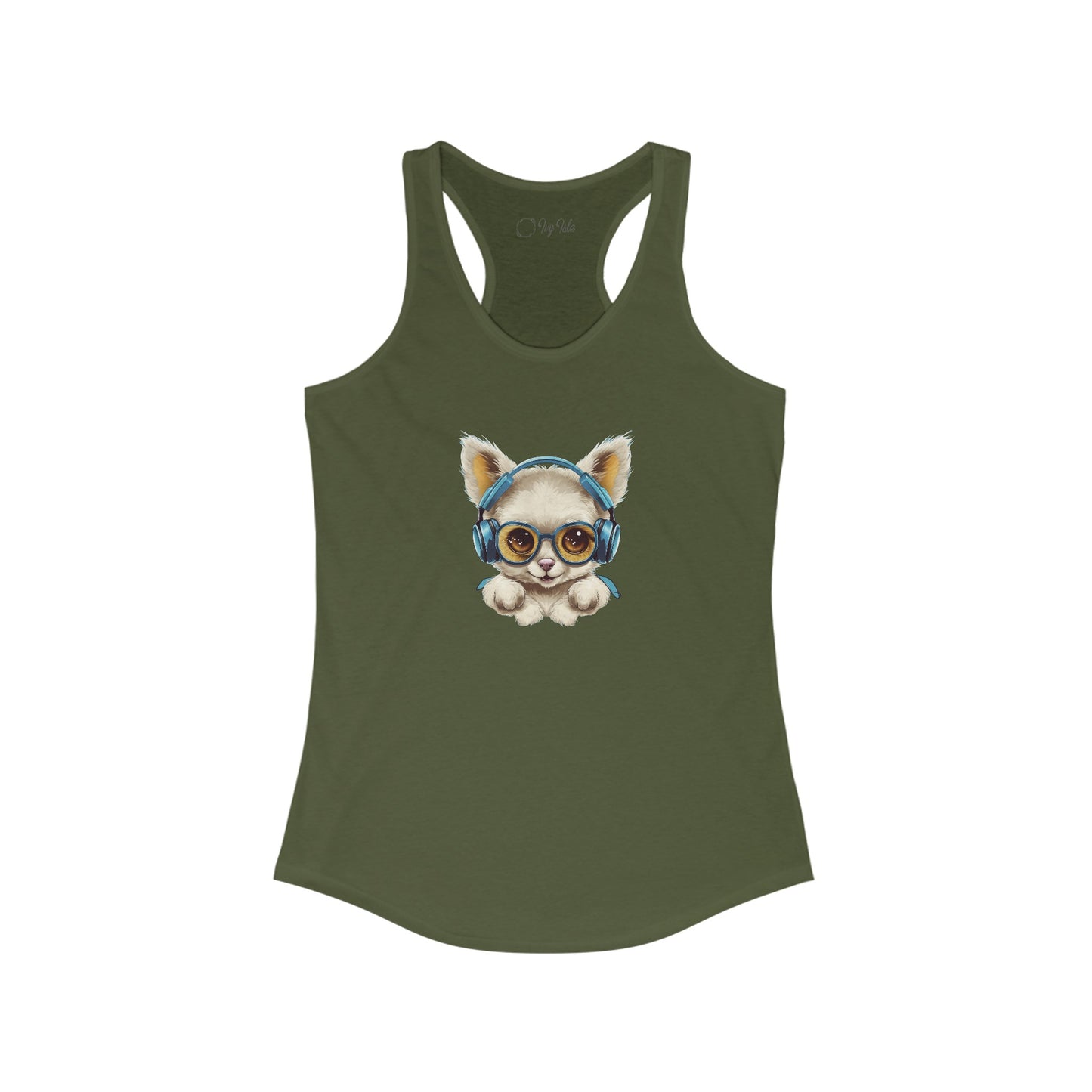 Puppy with Headphones Racerback Tank