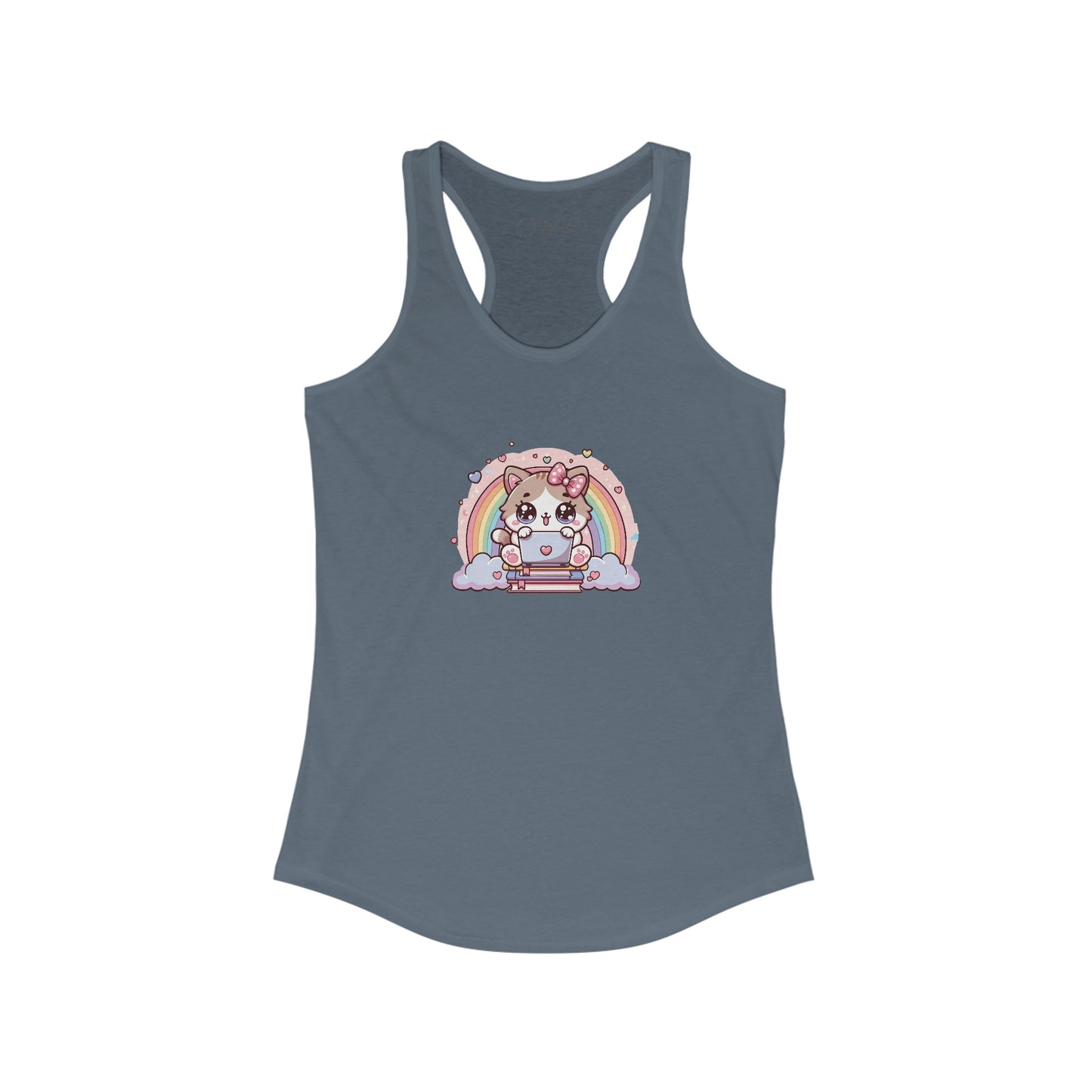 Cat with Rainbow and Laptop Racerback Tank