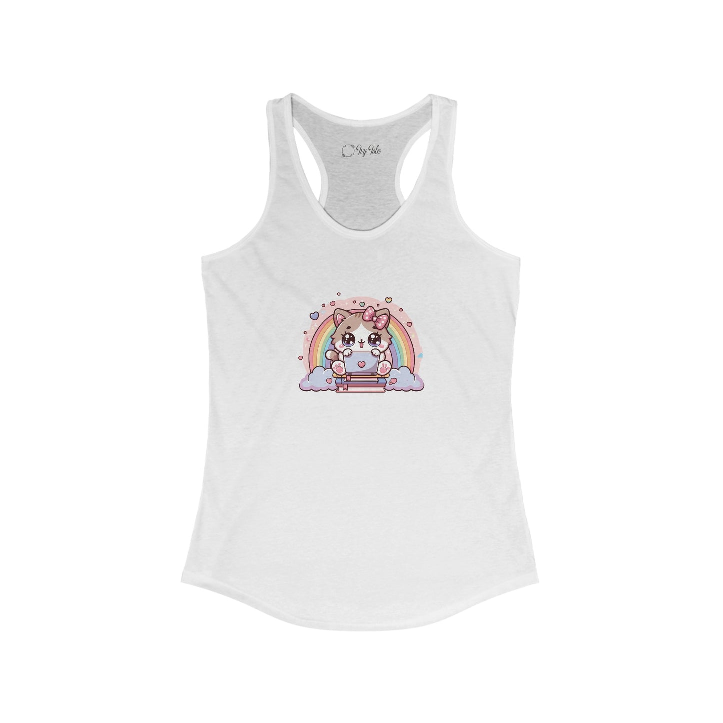 Cat with Rainbow and Laptop Racerback Tank