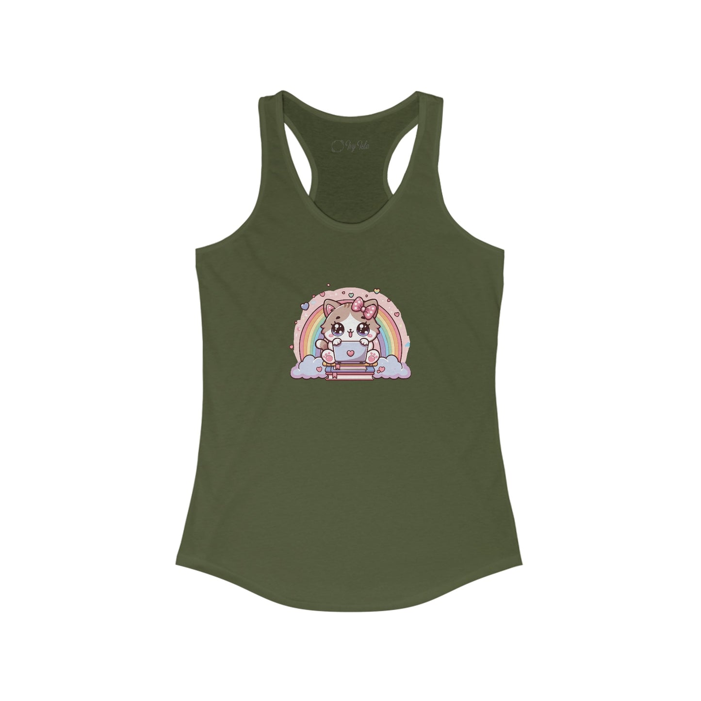 Cat with Rainbow and Laptop Racerback Tank