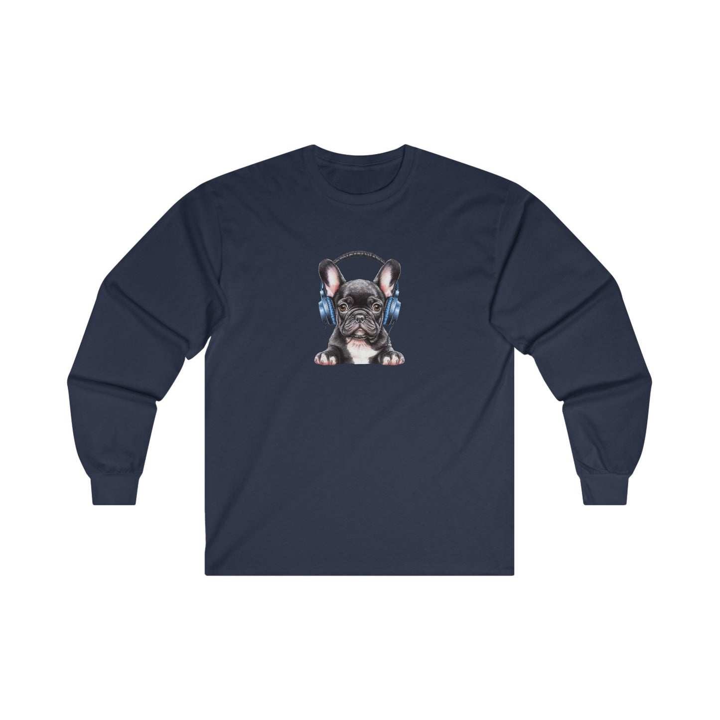 French Bulldog with Headphones Long Sleeve Tee