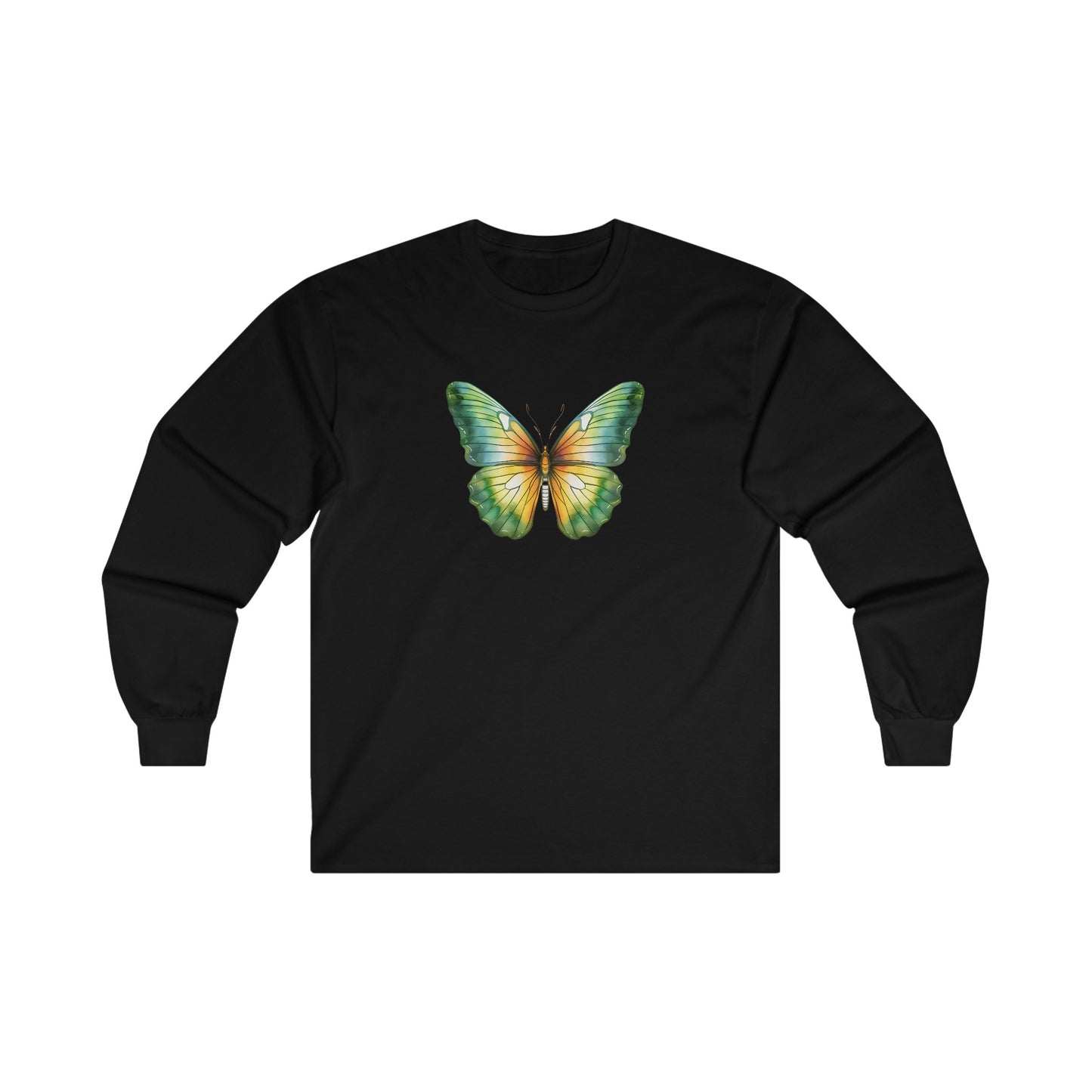 Green Watercolor Butterfly Long Sleeve Tee