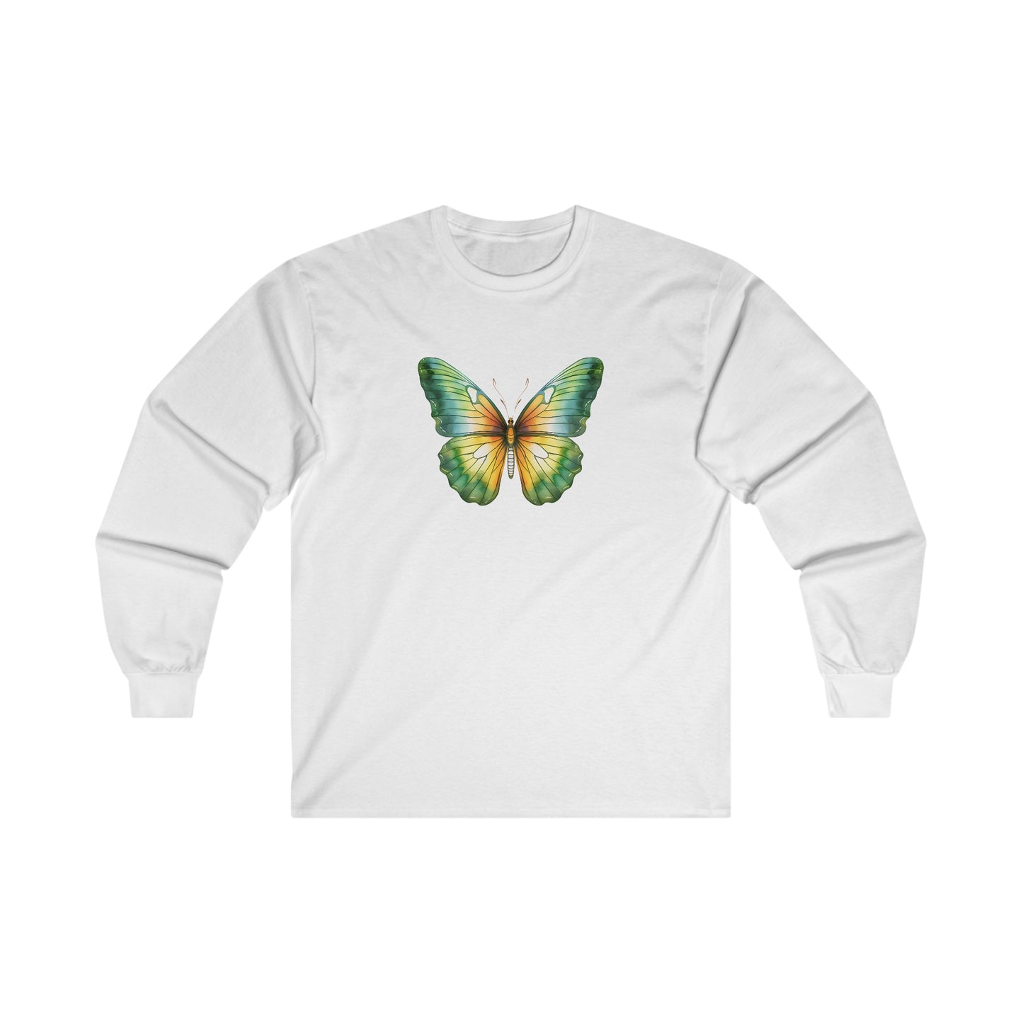 Green Watercolor Butterfly Long Sleeve Tee