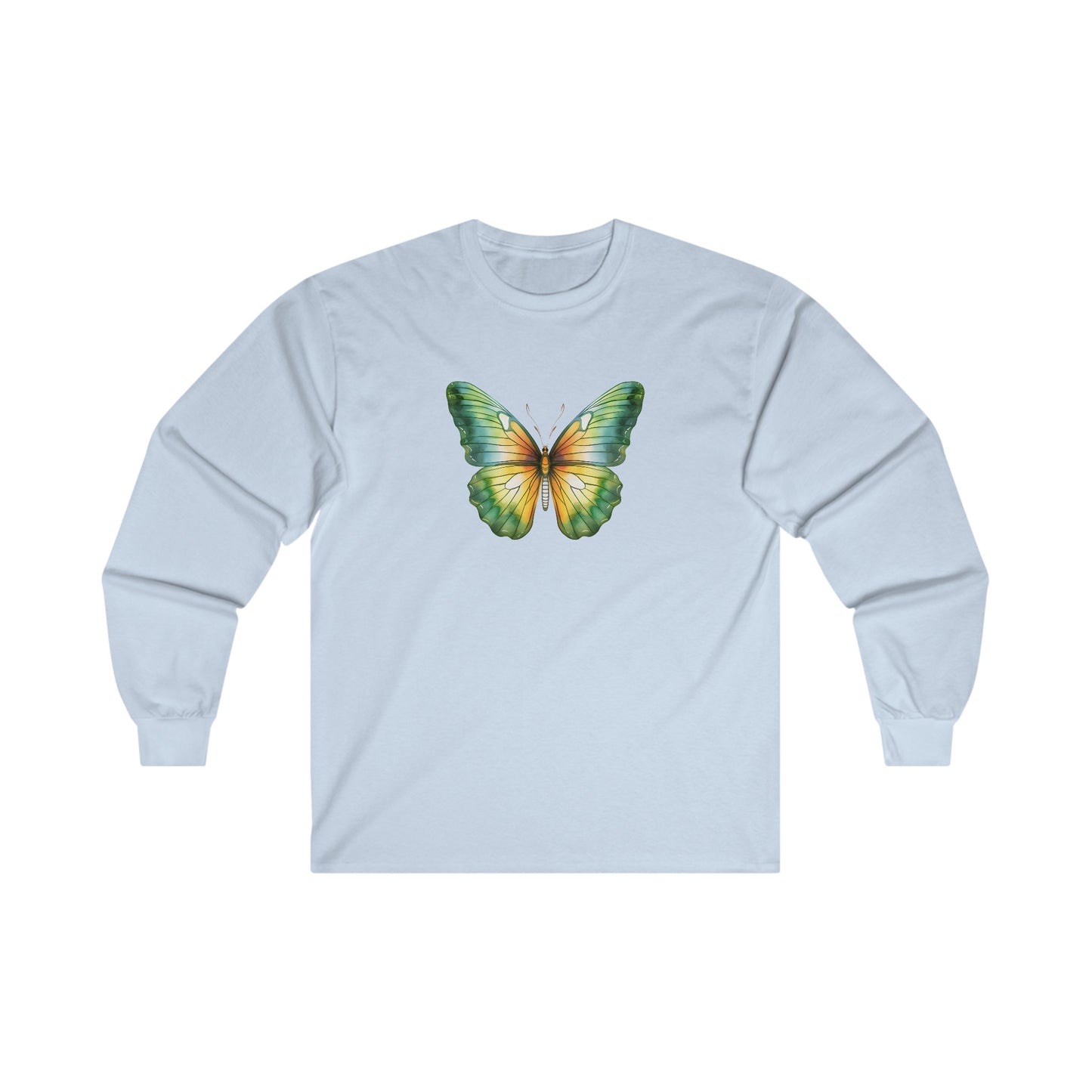 Green Watercolor Butterfly Long Sleeve Tee