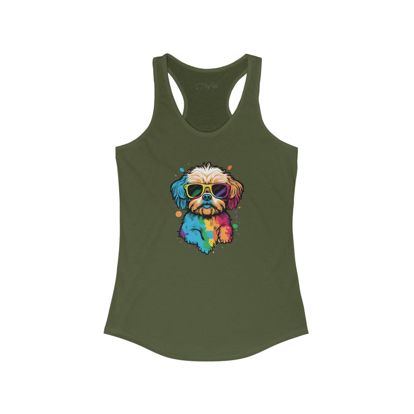 Dog with Sunglasses Racerback Tank 003