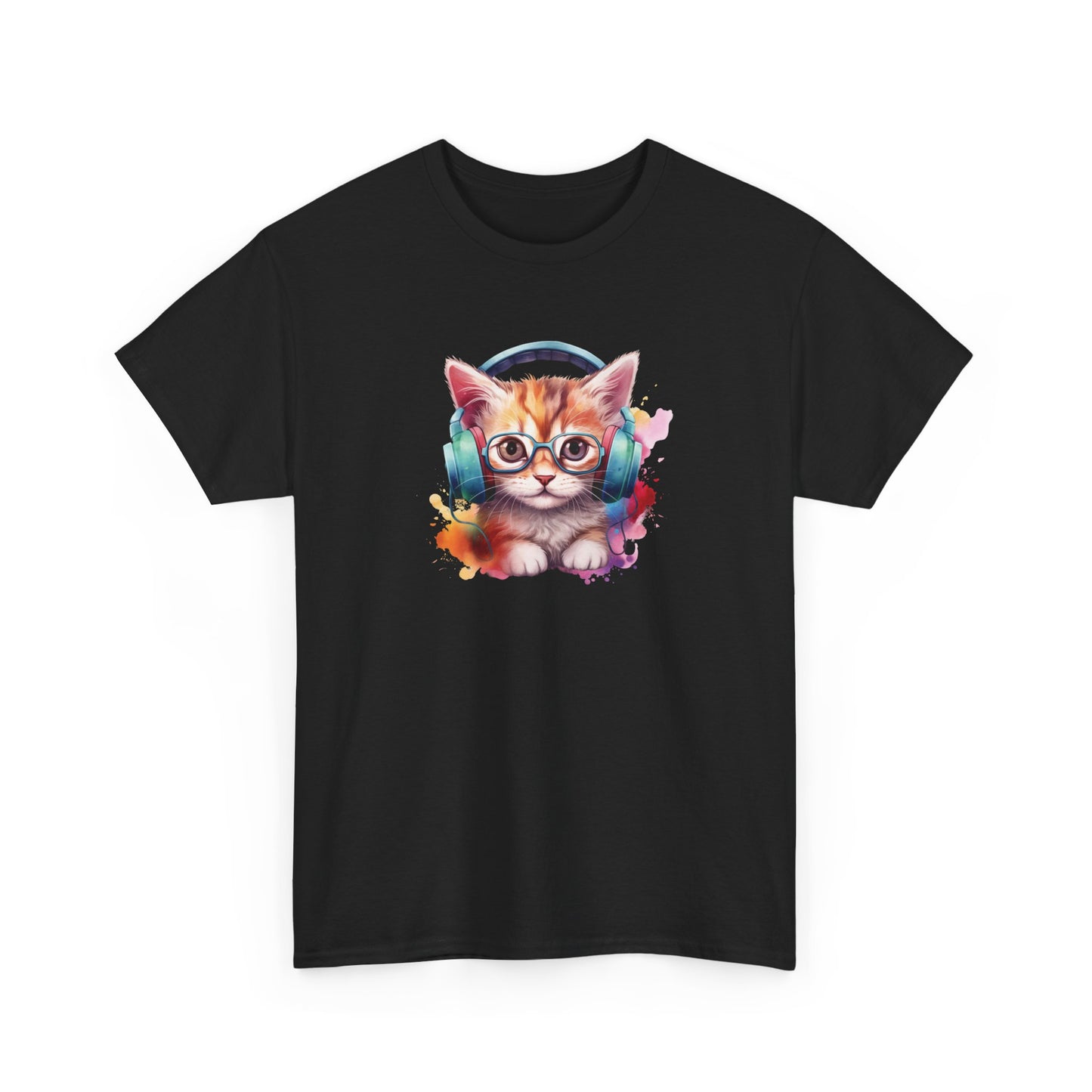 Cat with Headphones Short Sleeve Tee