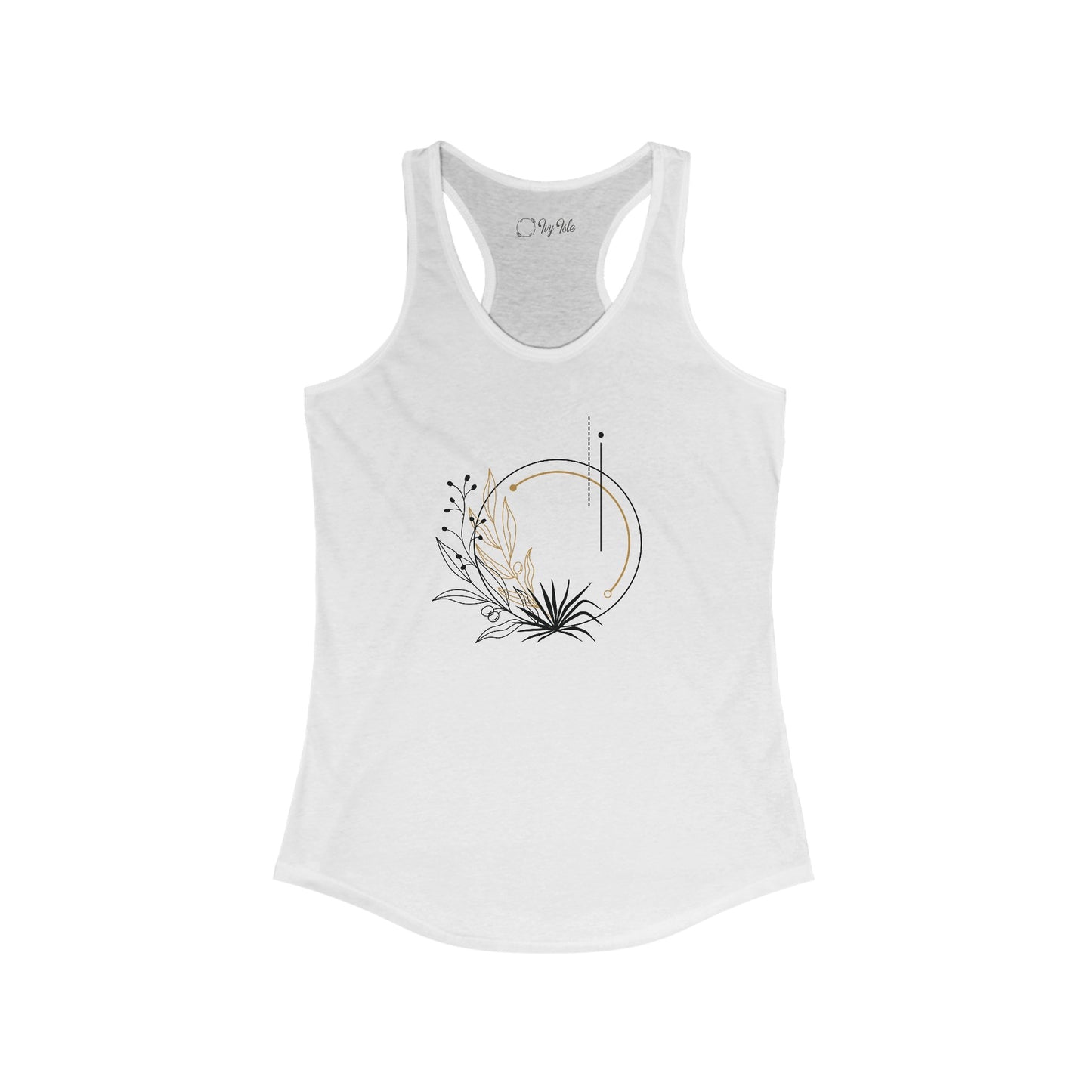 Black and Gold Leafy Circle Racerback Tank