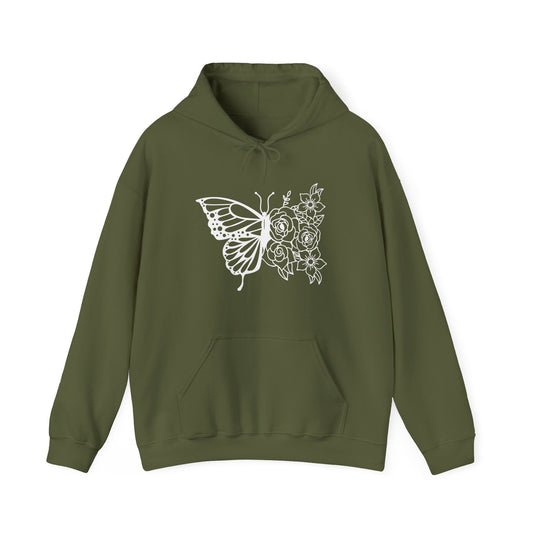 Butterfly and Flowers Hooded Sweatshirt
