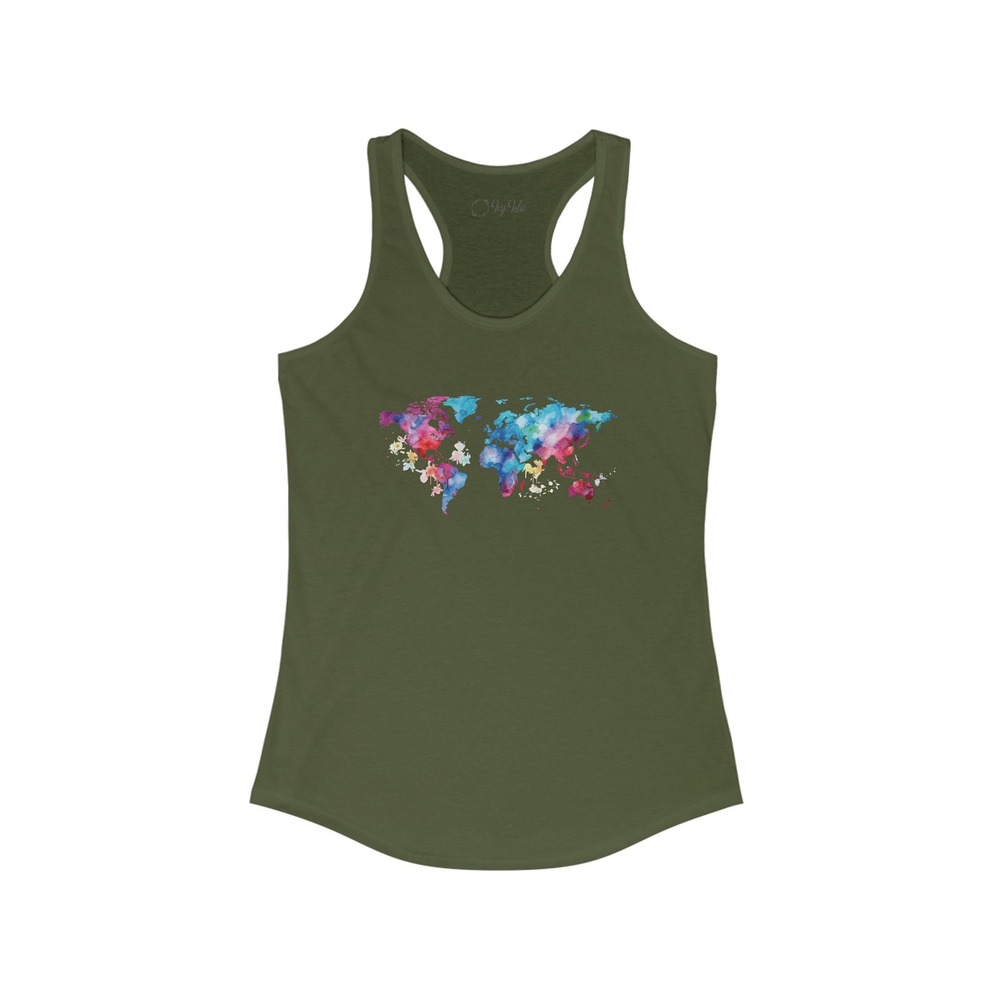Watercolor World Map Racerback Tank