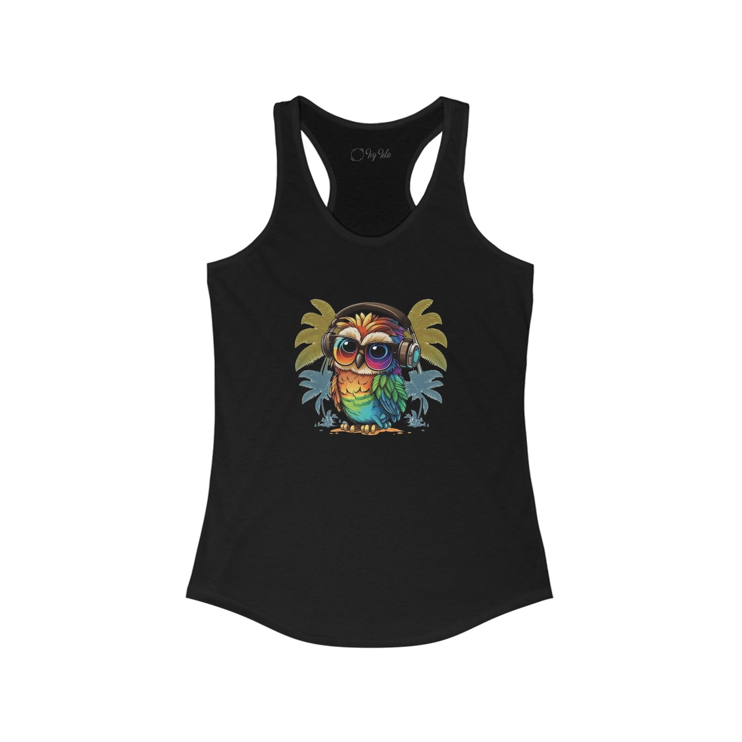 Owl with Headphones Racerback Tank