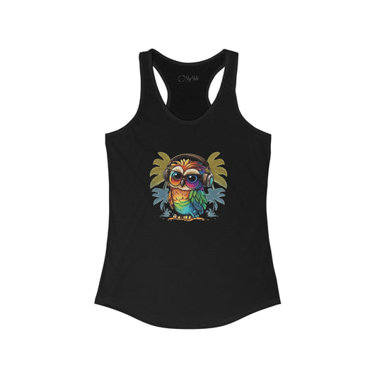 Owl with Headphones Racerback Tank