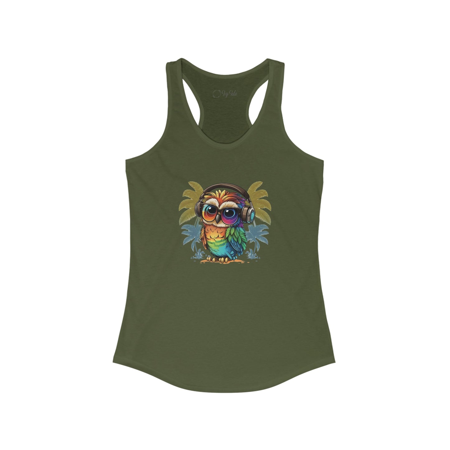 Owl with Headphones Racerback Tank
