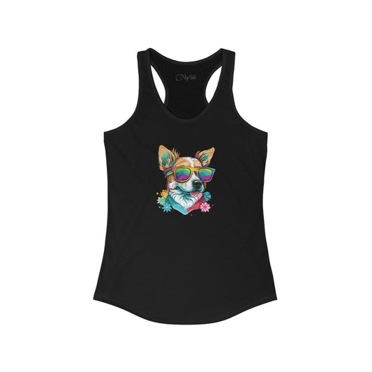 Dog with Sunglasses Racerback Tank 002